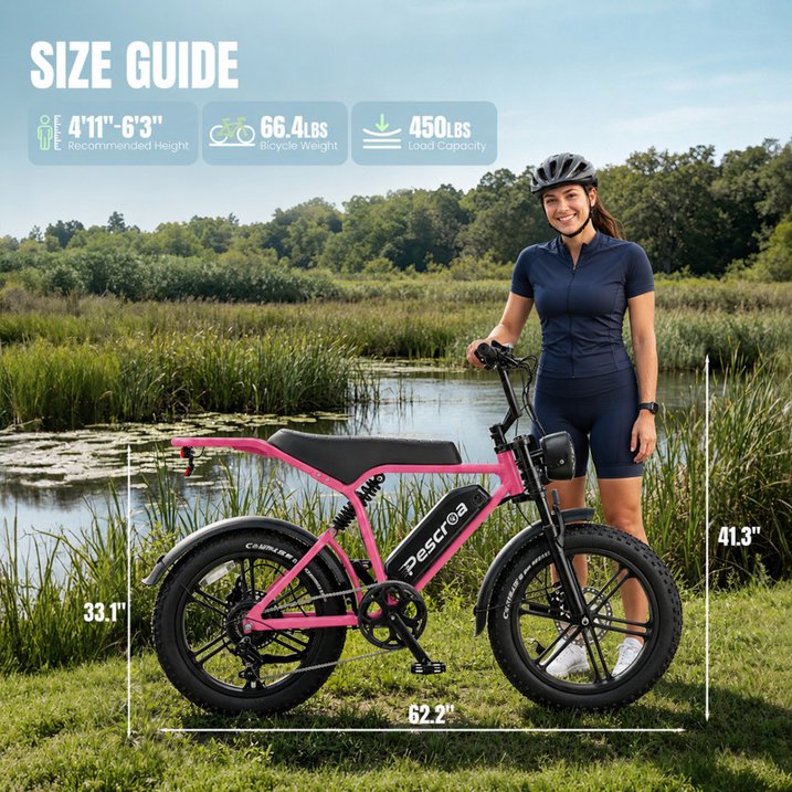 Pescroa E-Bikes for Adults, 750W Motor Electric Bike for Adults, 20" Fat Tire Electric Bike with 70-90 Miles, 7-Speed Electric Mountain Bike with APP Control