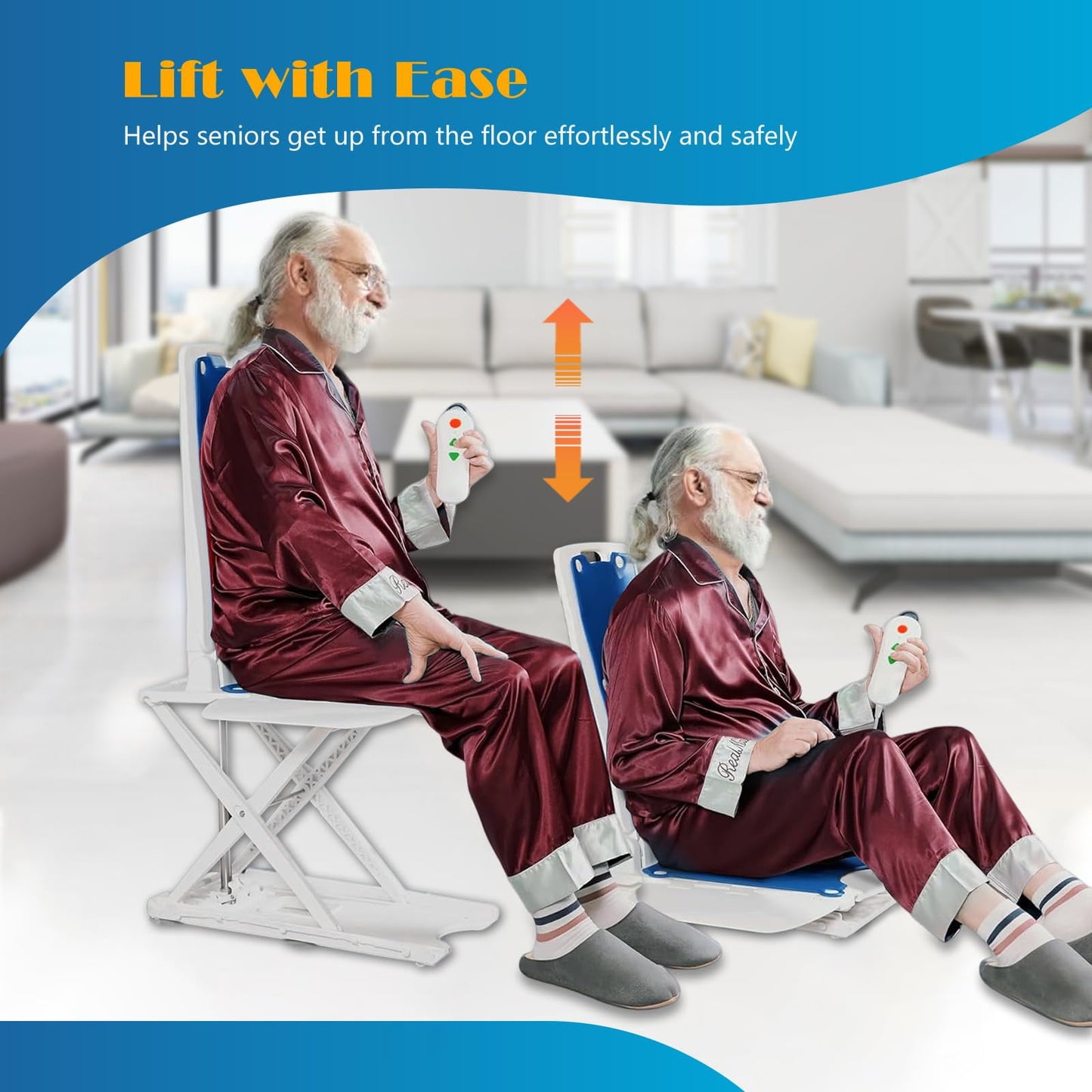 Electric Bath Lift Chair with Backrest and EVA Padding, Adjustable Height & Recline, Battery-Operated with Remote Control, IP68 Waterproof Floor Lift for the Elderly and Disabled, 308 lbs Capacity