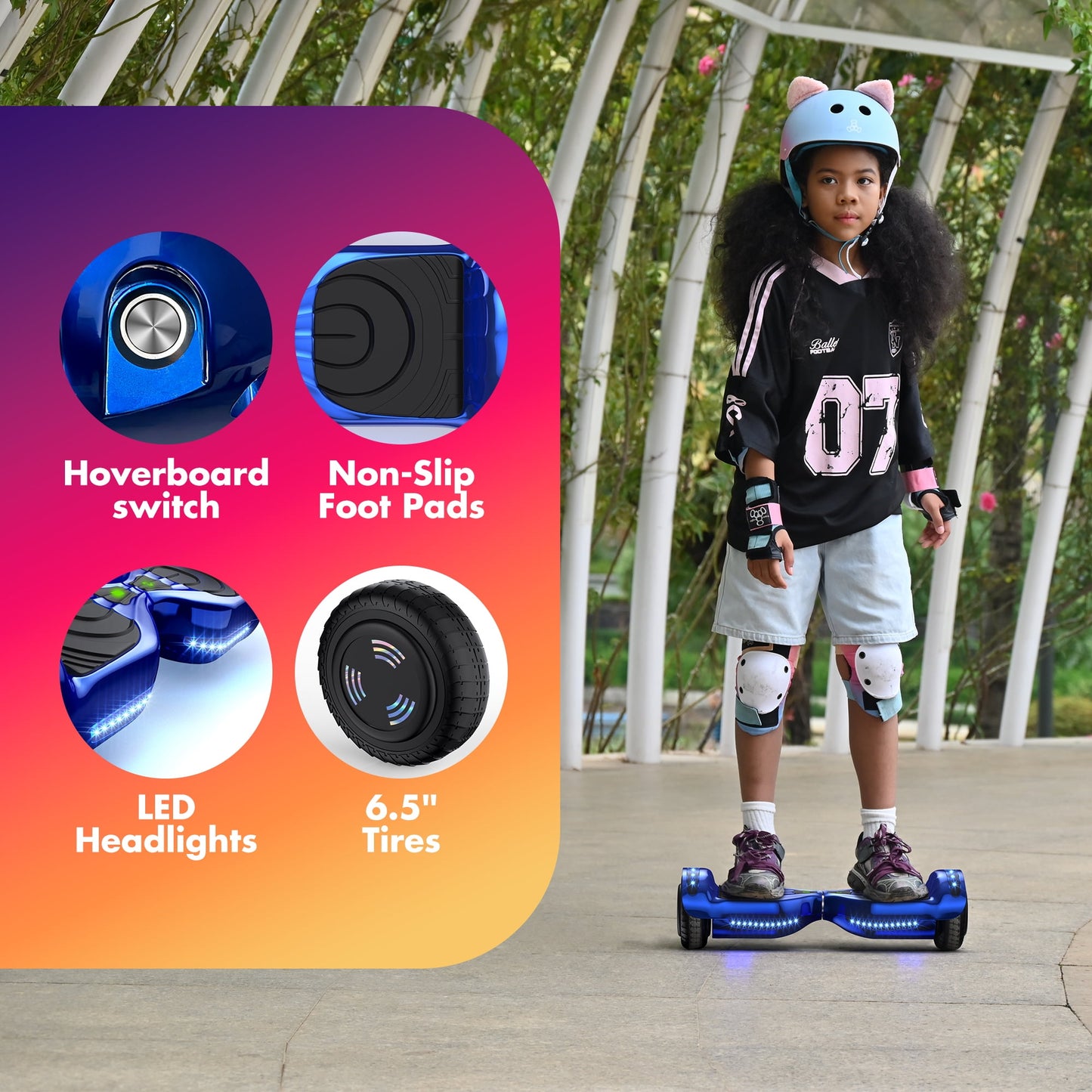 Hover Off Road Board Electric Scooter with LED Lights & 400W Motor, Kids Scooter with 9MPH Max Speed, Electric Scooter with Bluetooth Speakers, Tcdjtc Self-Balance Scooter for Kids