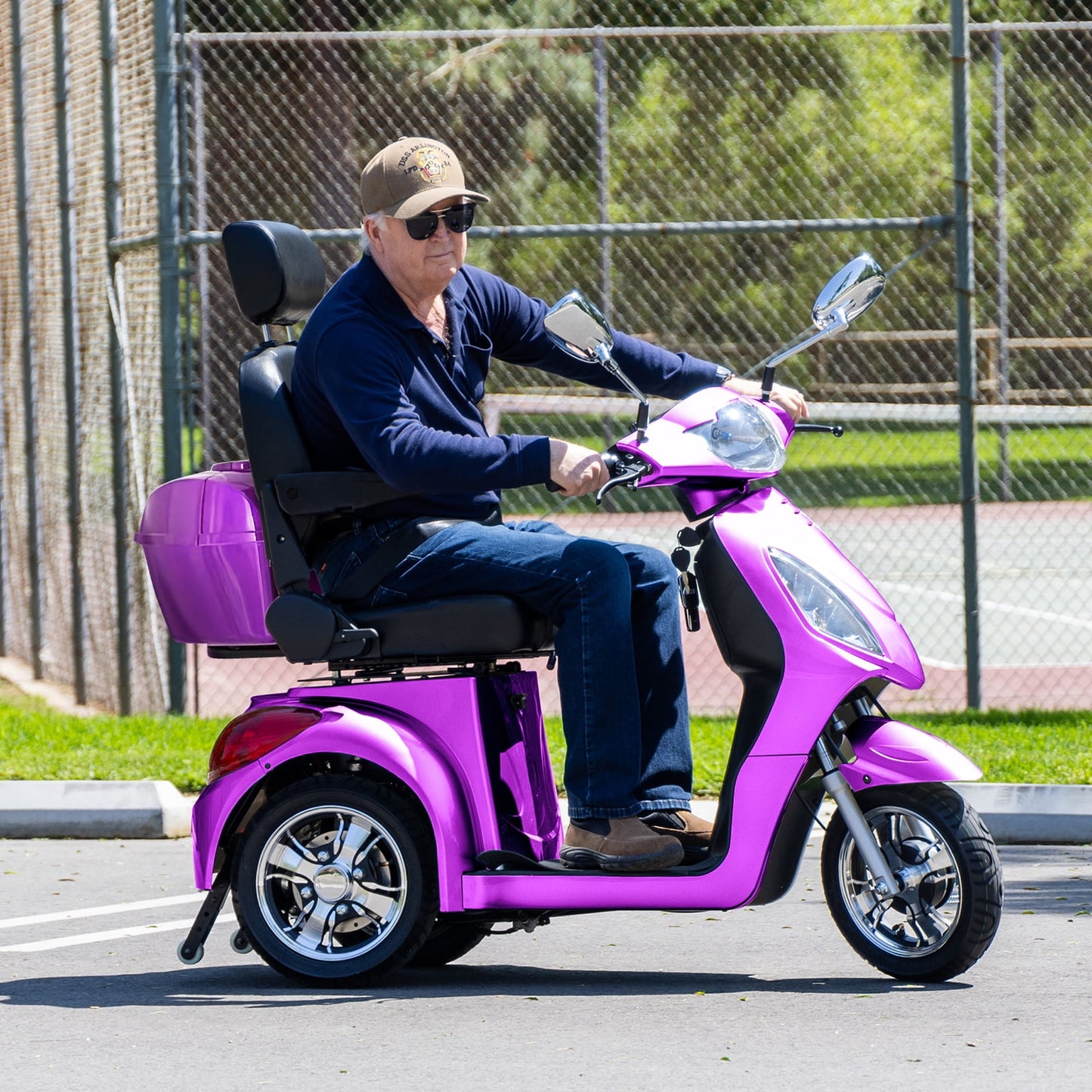 Aoemoe Electric Heavy Duty Mobility Scooters, Large 3-Wheels Wheelchair Device, 500 LBS Capacity for Seniors & Adults, Speed Adjust, Remote Key, Ship Fully Assembled and Ready to Ride (Purple)
