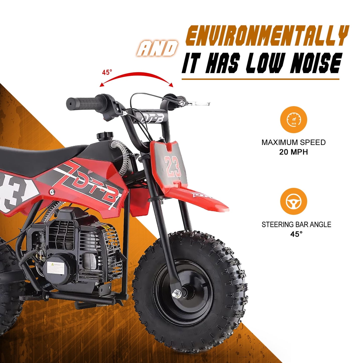 Arshin 50cc 2-Stroke Gas Dirt Bike for Kids,20 MPH Mini Pit Bike with Off-Road Tires & Disc Brakes,Soft Spring Seat,160 Lbs Max Load(Red)