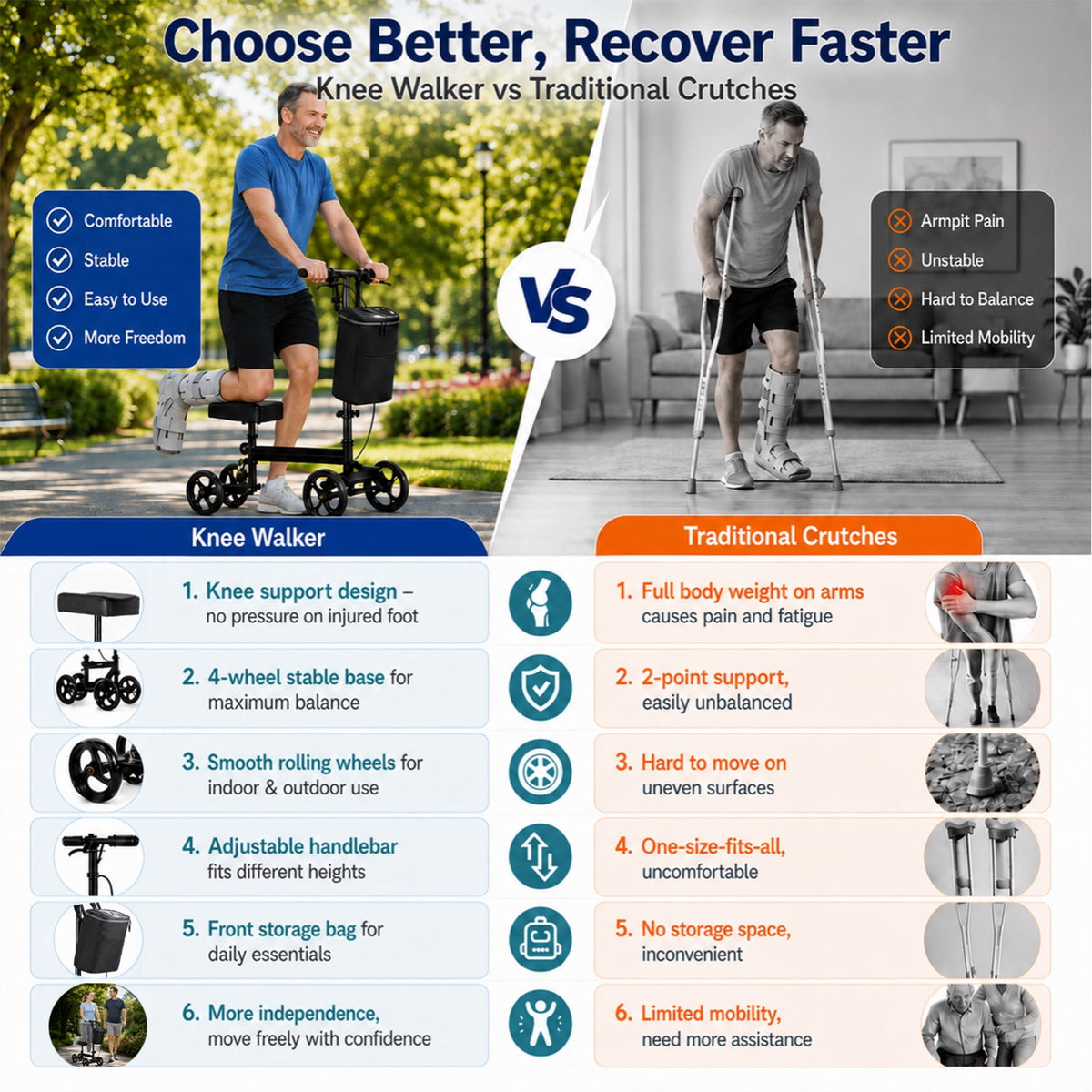 Ostrina Steerable Knee Scooter,Knee Walker Scooter for Adults with 8" Front Wheels,Foldable Knee Scooter for Foot Surgery Crutches Alternative,Black