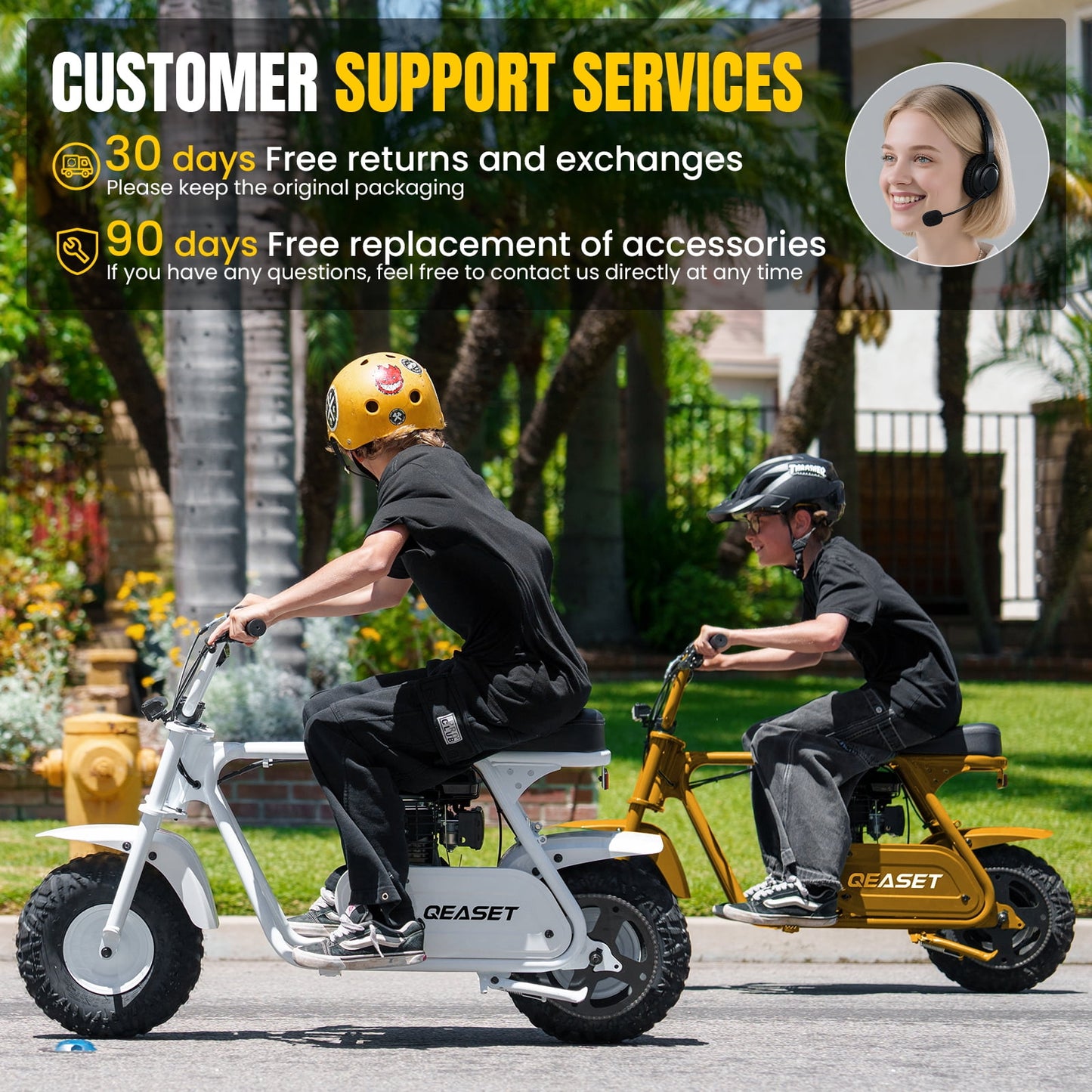 QEASET 99cc Mini Bike Gas Powered, 4-Stroke with LED Headlight, Yellow