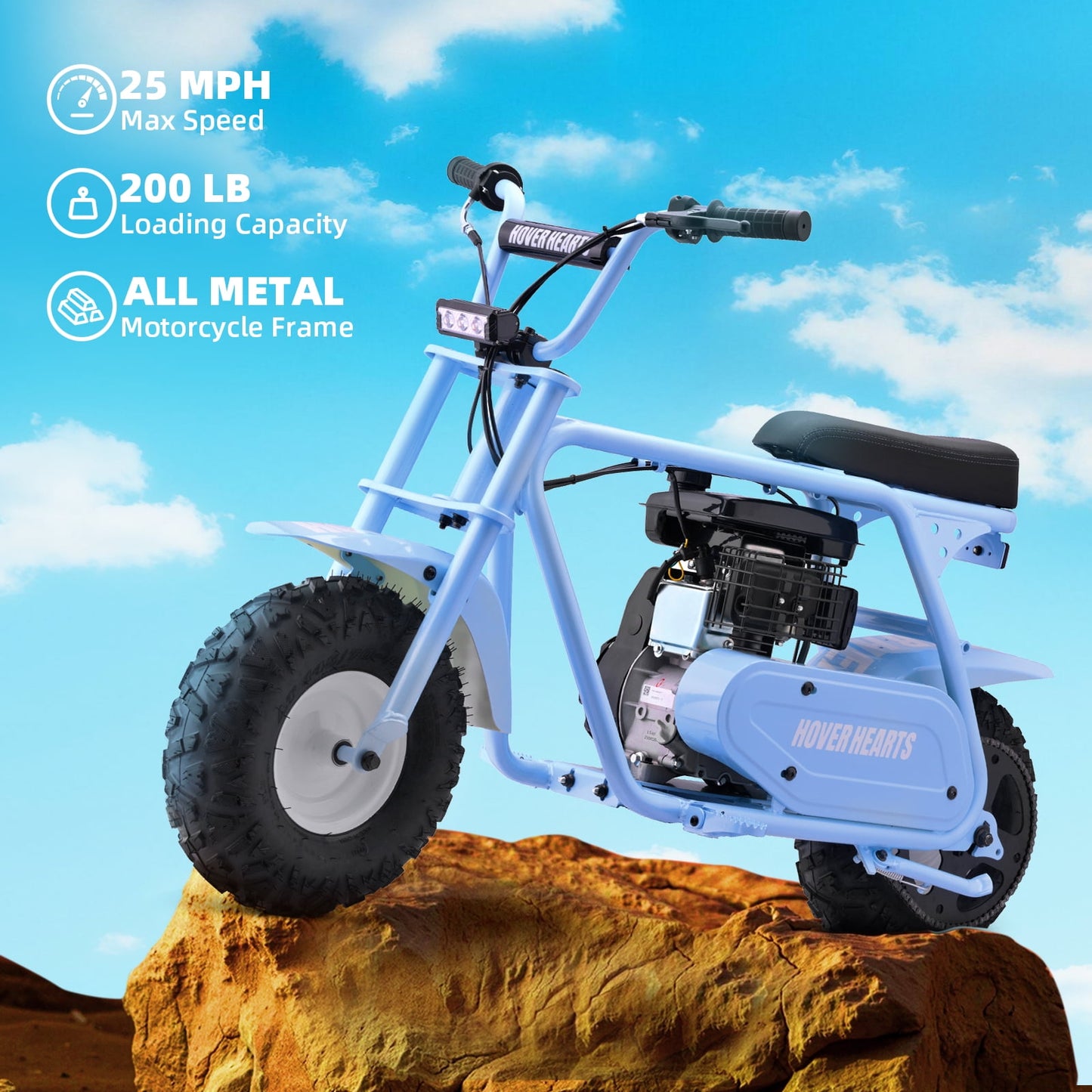 HOVERHEART Gas Mountain Bike, 105cc 4-Stroke Gas Powered Off Road Motorcycle (Model-MB0001) with Led Lights, Disc Brake, Max Load 200Lbs, Up to 30Kph, NO OIL MIX REQUIRED