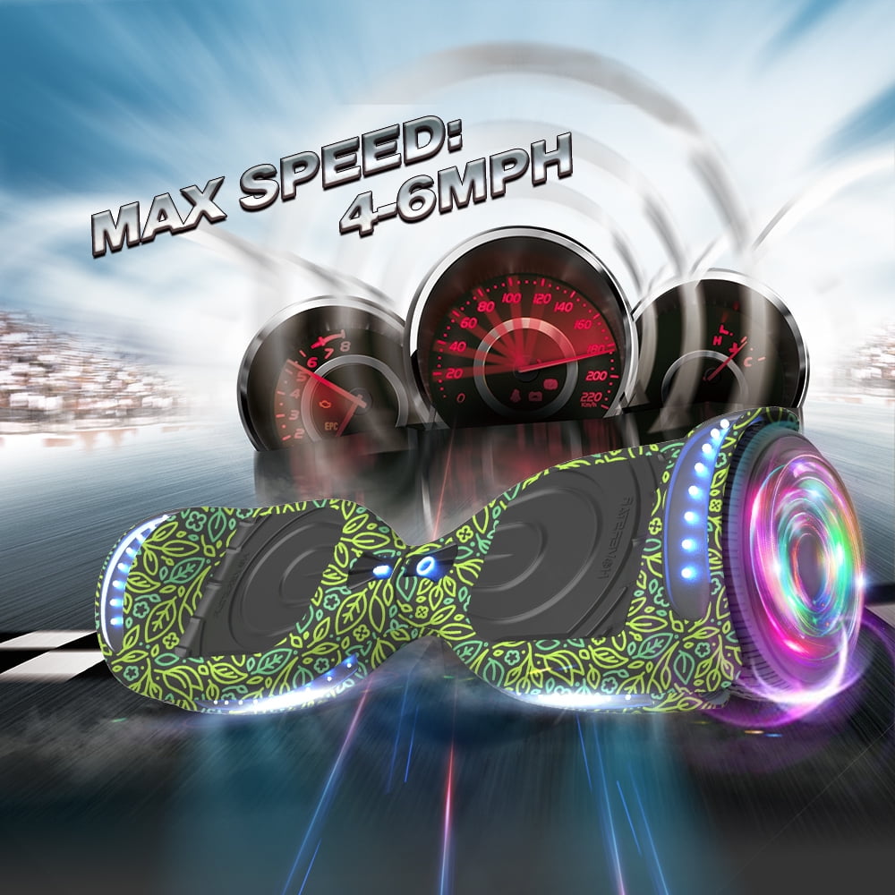 Flash Wheel Hoverboard 6.5" Bluetooth Speaker with LED Light Self Balancing Wheel Electric Scooter, Green Leaf