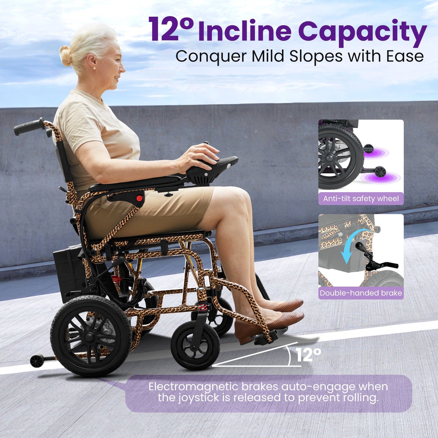 Electric Wheelchair, All Terrain Smart Motorized Wheelchair, Senior-Friendly Power Chair with 360° Joystick, 20+ MilesLong-Range Mobility Scooter, Leopard Print