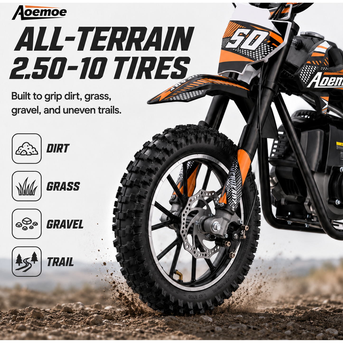 Aoemoe 39cc motor bike, 20mph gas dirt bikes for boys 8 12, Disc Brakes, Max Load 165Lbs, kids dirt bike, Orange