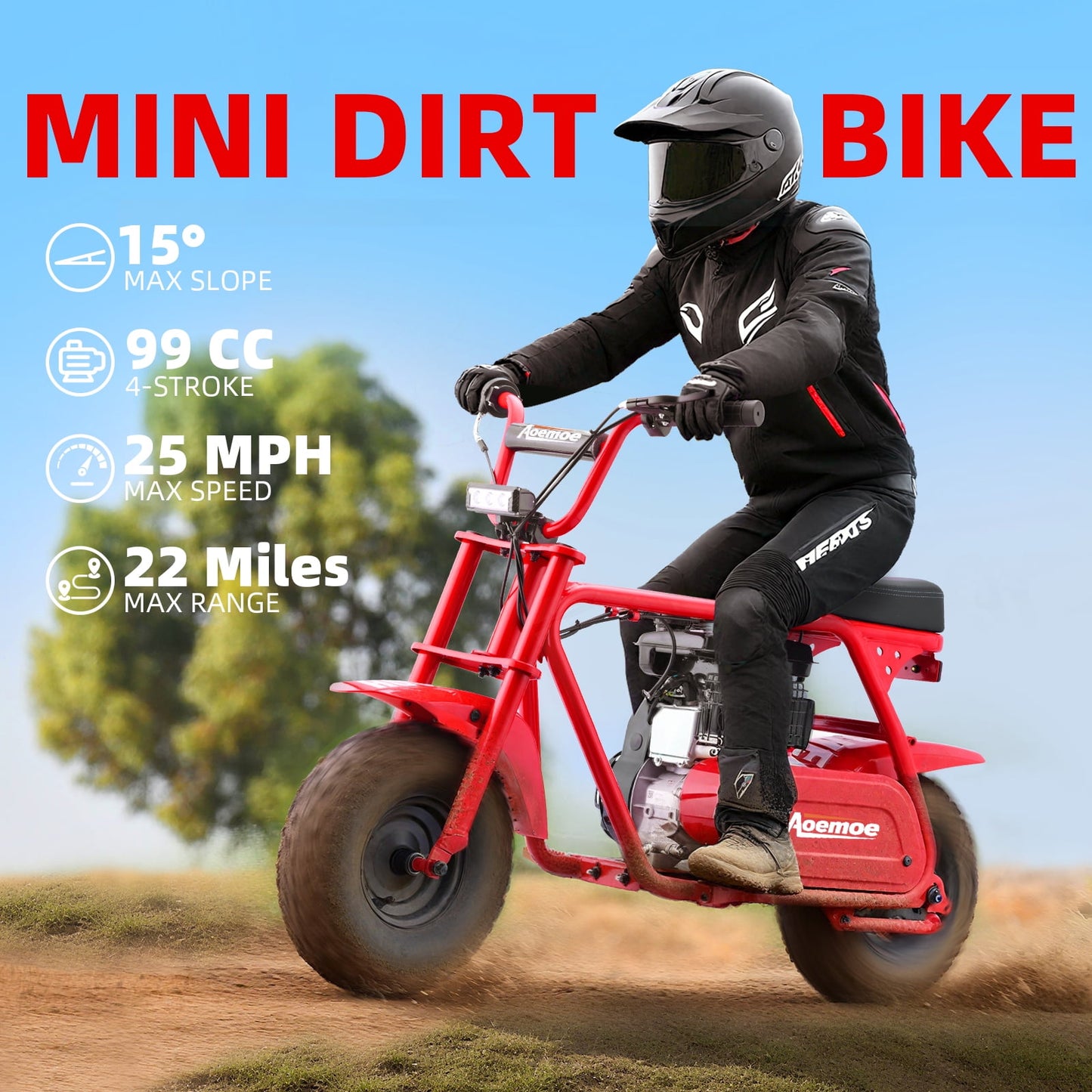 Mini Bike, Gas Dirt Bike, Minibike, Gas Powered Mini Bikes for Adults, 99cc-4 Stroke Pit Bikes with Led, Dirtbike Max Load 200 Lbs, Speed 34.5 KM/H, Perfect Gift