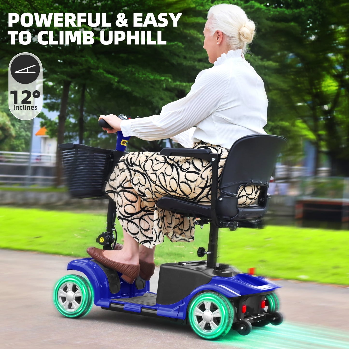 Arshin Mobility Scooters for Seniors,4 Wheels Mobility Scooters Lightweight and Portable,180W 24V Motor,Suitable for Travel,Adults,Elderly(Blue)