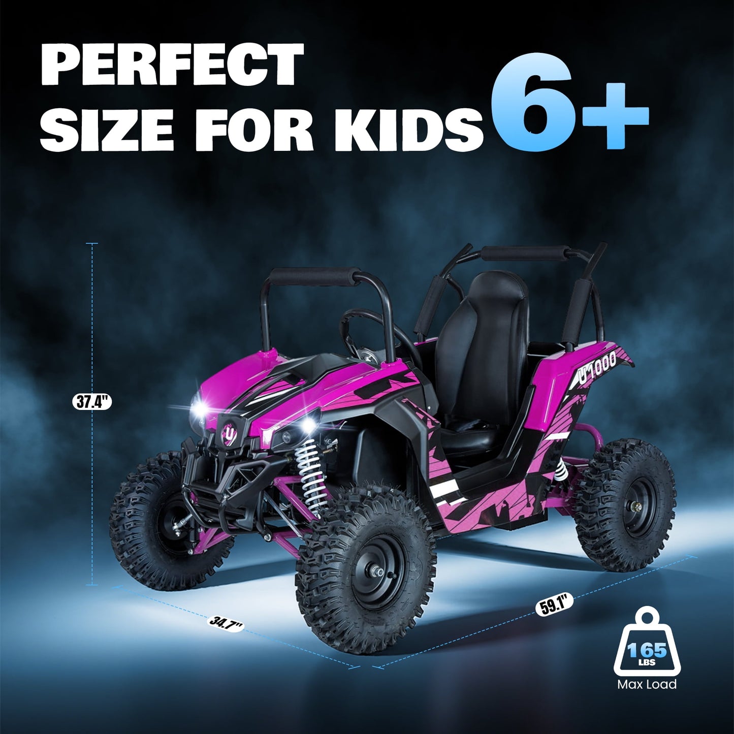 QEASET 48V UTV Electric Off-Road Vehicle for Adults, 3-Speed with Safety Lock, Shock Absorbers, Disc Brakes, Steel Frame & Adjustable Seat – All-Terrain Side-by-Side(Pink)