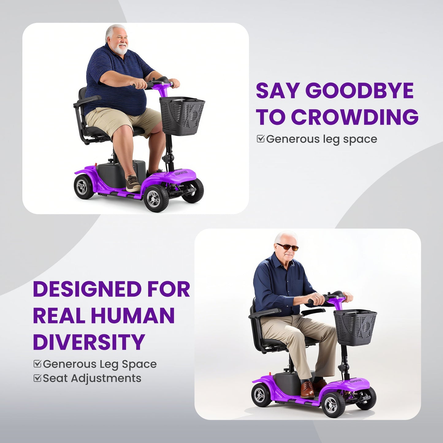 Arshin Mobility Scooter,4 Wheel Mobility Scooter for Adults,Senior, Electric Powered Chargeable Device for Travel，Purple