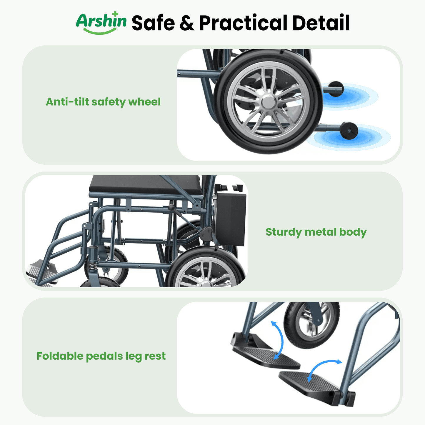 Arshin Electric Wheelchair,15+ Miles Long-Range(286LBS)Lightweight Portable Electric Wheelchair for Adults,Smart Motorized Mobility Scooter with 360°Joystick,Warranty,Blue