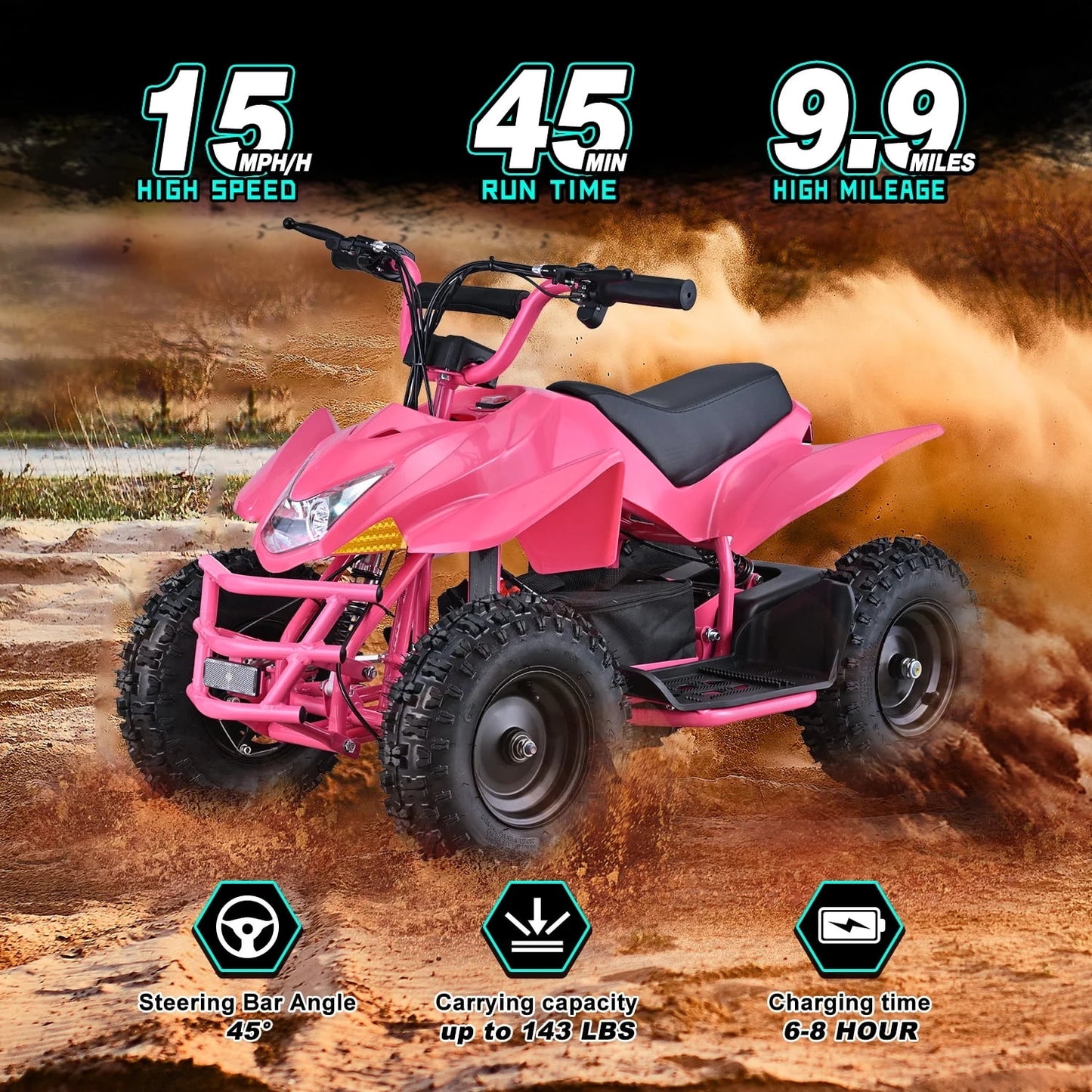 WAWA Electric ATV Dirt Quad,4-Wheeler Bike with 500W Motor,Parent Speed Control,Dual Suspensions, Age 13+(PINK)