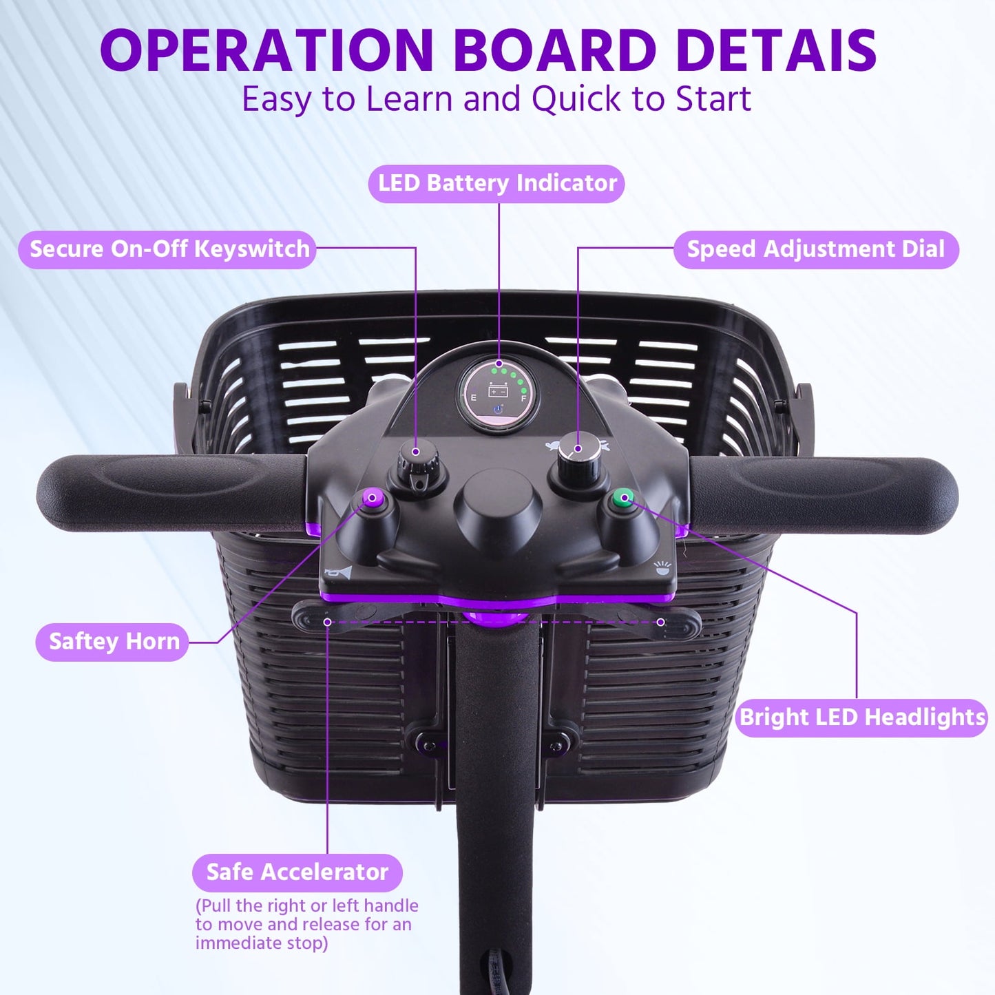Aoemoe 4 wheeled Elderly Mobility Scooters are Suitable for the Elderly&Adult(Purple)