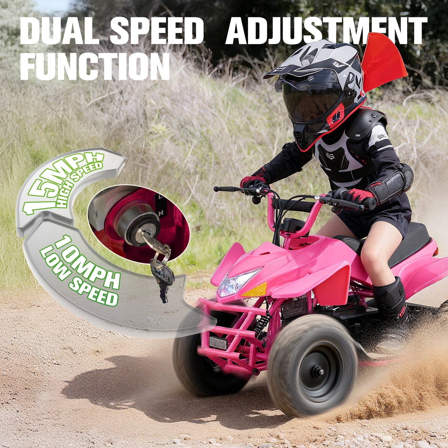 QEASET 36V 500W Ride-On Buggy Off-Roader, Parent Speed Key 10-15 mph, 15-Mile Range, Pink