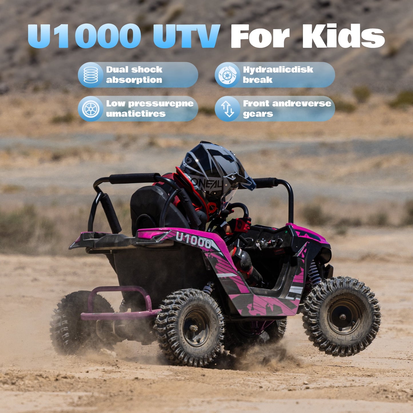 QEASET 48V UTV Electric Off-Road Vehicle for Adults, 3-Speed with Safety Lock, Shock Absorbers, Disc Brakes, Steel Frame & Adjustable Seat – All-Terrain Side-by-Side(Pink)