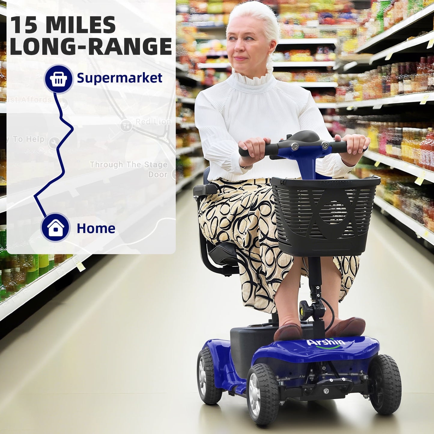 Arshin Mobility Scooters for Seniors,4 Wheels Mobility Scooters Lightweight and Portable,180W 24V Motor,Suitable for Travel,Adults,Elderly(Blue)