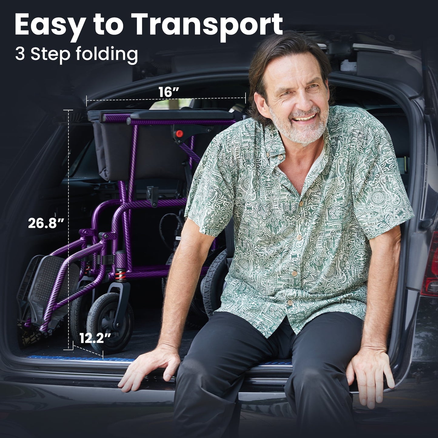 QEASET Foldable Electric Wheelchair, All Terrain Smart Motorized Wheelchair, Senior-Friendly Power Chair with 360° Joystick, 15+ MilesLong-Range Mobility Scooter, Purple