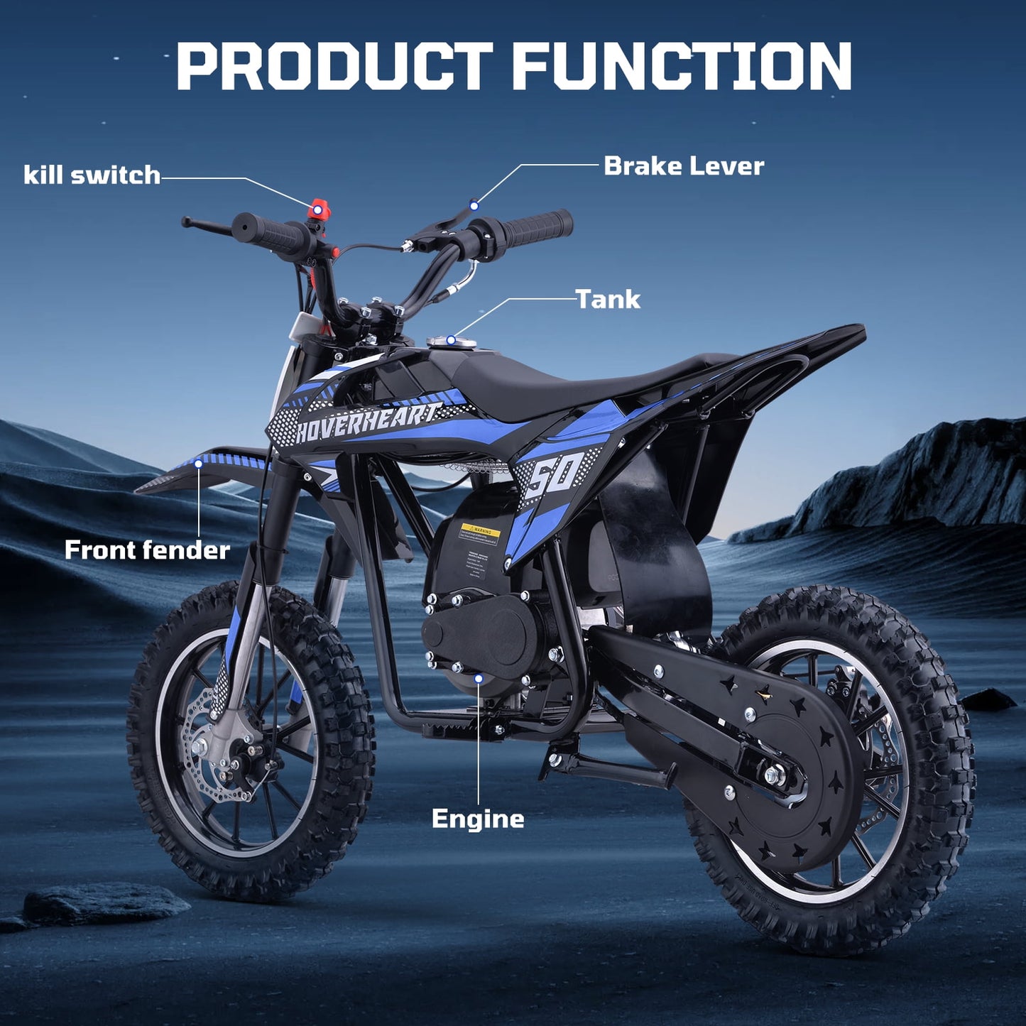 Gas Dirt Bike, 50cc 4-Stroke Gas Powered Kids Off Road Motorcycle (Model-DB4S004) with Off-Road Tire, Suspensions, Disc Brakes, Max Load 165Lbs, Up to 25Mph, NO OIL MIX REQUIRED