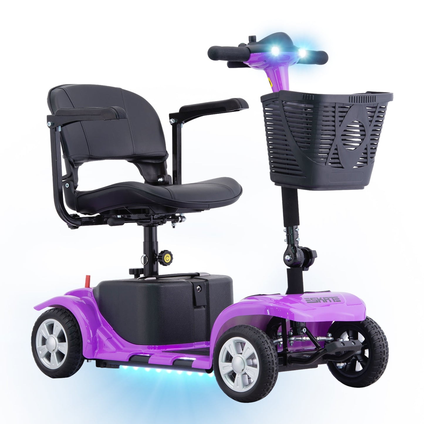 Aoemoe 4 Wheels Mobility Scooter for Adults, Senior Electric Powered Chargeable Device for Travel, Lightweight and Portable, with LED Headlights and Basket, Charger Included (PURPLE)