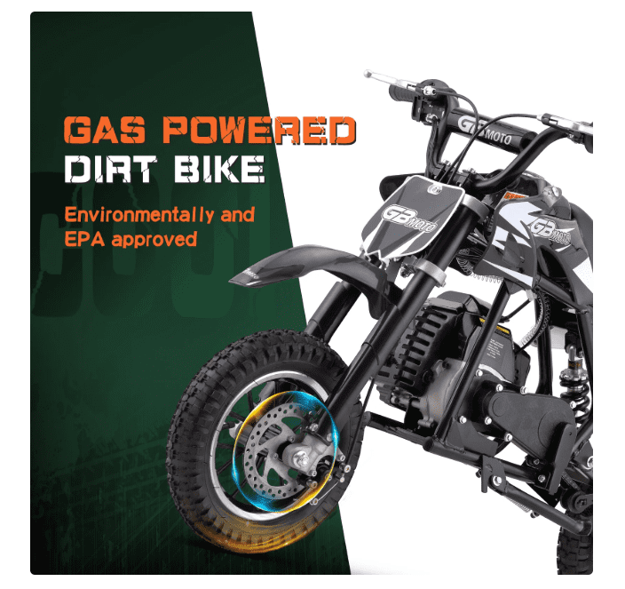 Aoemoe Mini Kid Dirt Bike, 49 CC 2-Stroke Gas Bike with Off-Rode Tire, Suspensions, Disc Brakes, Max Load 160Lbs, Up to 20Mph, EPA Approved