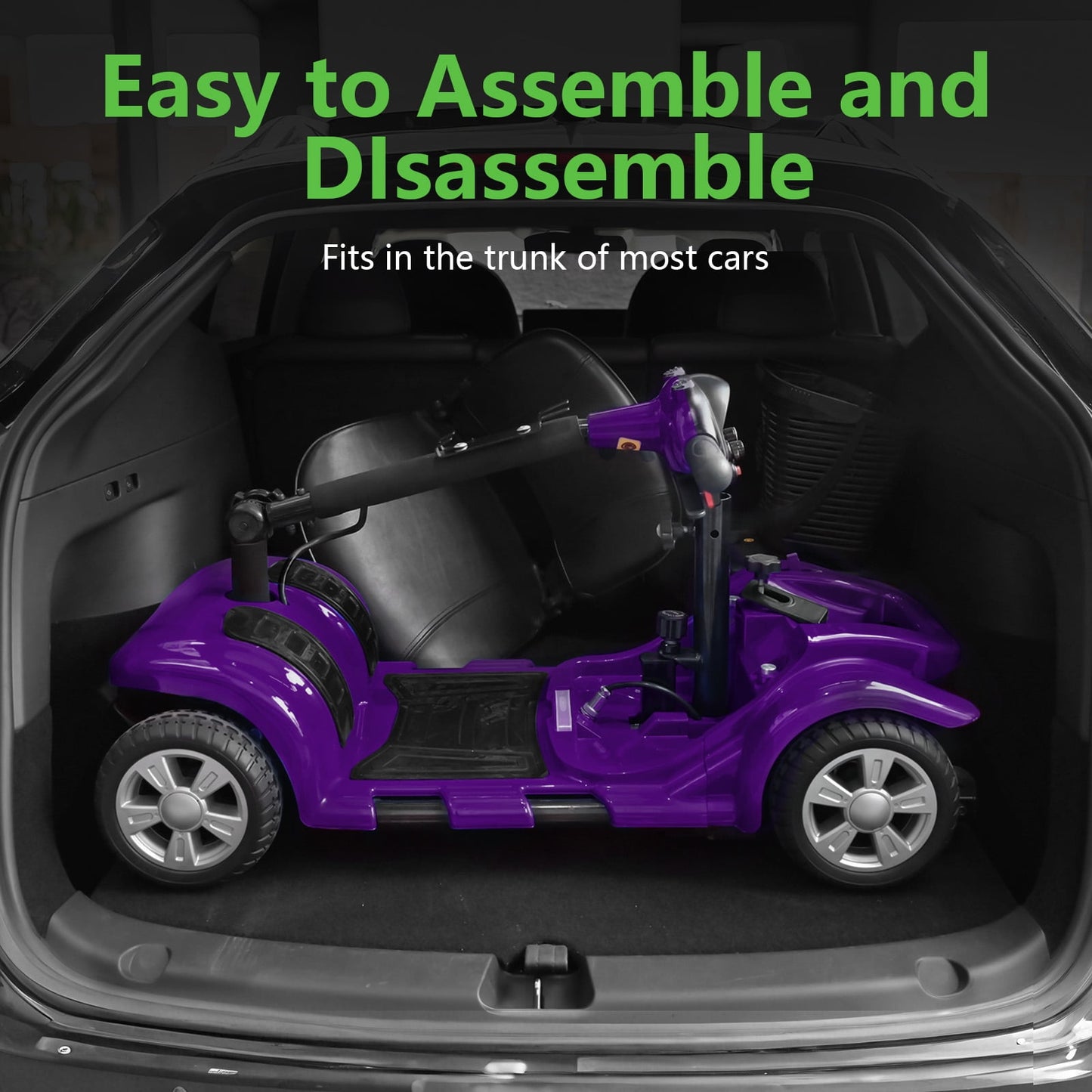 Arshin Upgrade 4 Wheels Mobility Scooter with Removable Battery,Compact Heavy Duty Mobile for Travel,Foldable Powered Wheelchair for Adult,300lbs,Purple
