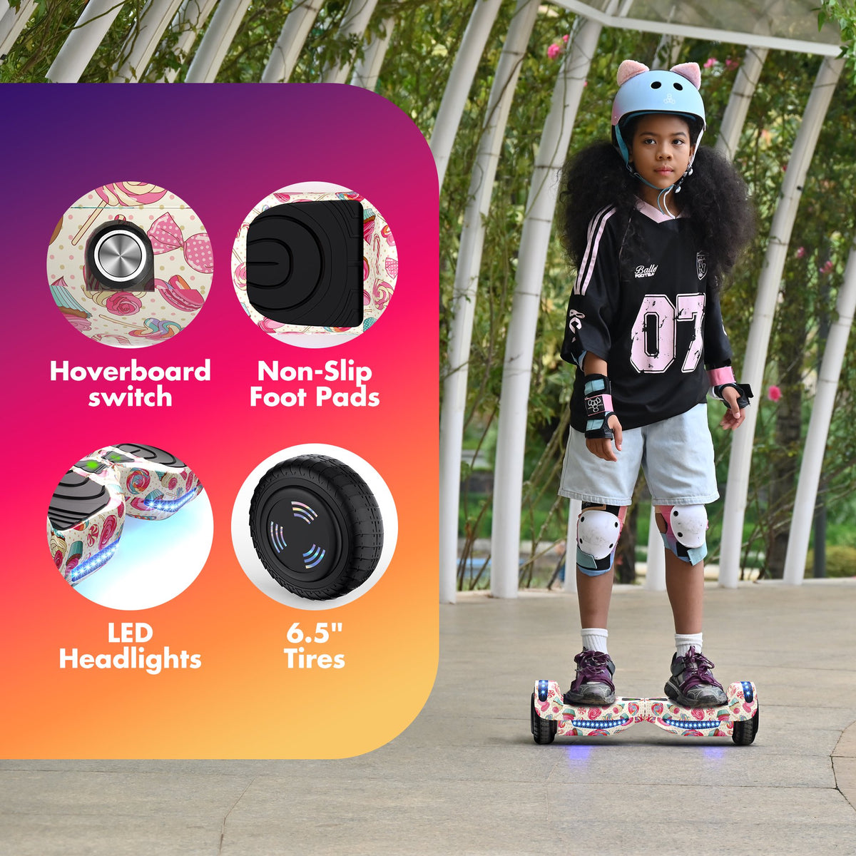 Electric Scooter with Bluetooth Speakers, Hover Off Road Board Electric Scooter with LED Lights & 400W Motor, Kids Scooter with 9MPH Max Speed, Tcdjtc Self-Balance Scooter for Kids
