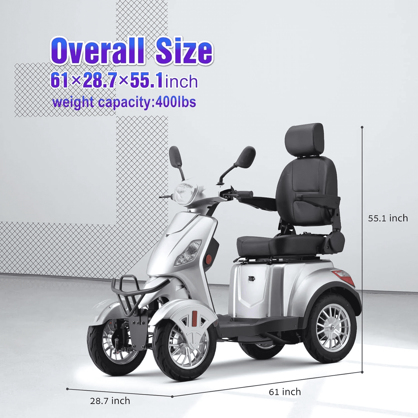 SKRT Electric Large 4 Wheel Mobility Scooters, Heavy Duty Wheelchair Device, 400 LBS Capacity for Seniors & Adults, Speed Adjust, Remote Key, Assembled In US, Receive Ready to Ride
