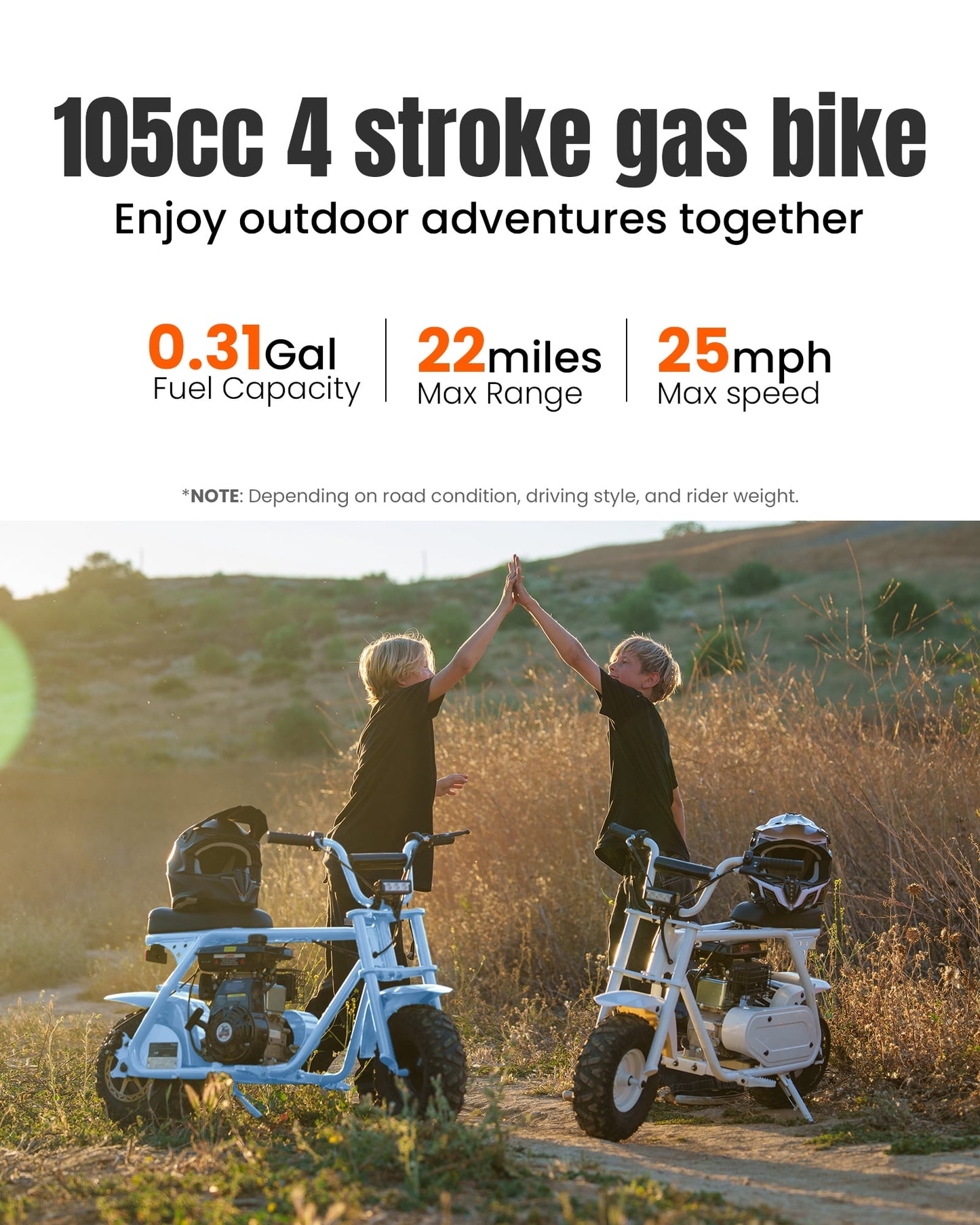 QEASET 105cc Gas Mini Dirt Bike, 4-Stroke 3HP Engine, Off-Road Ride-On Mini Bike, Ages 16+, Top Speed 25 mph, 200 lb Capacity, Blue