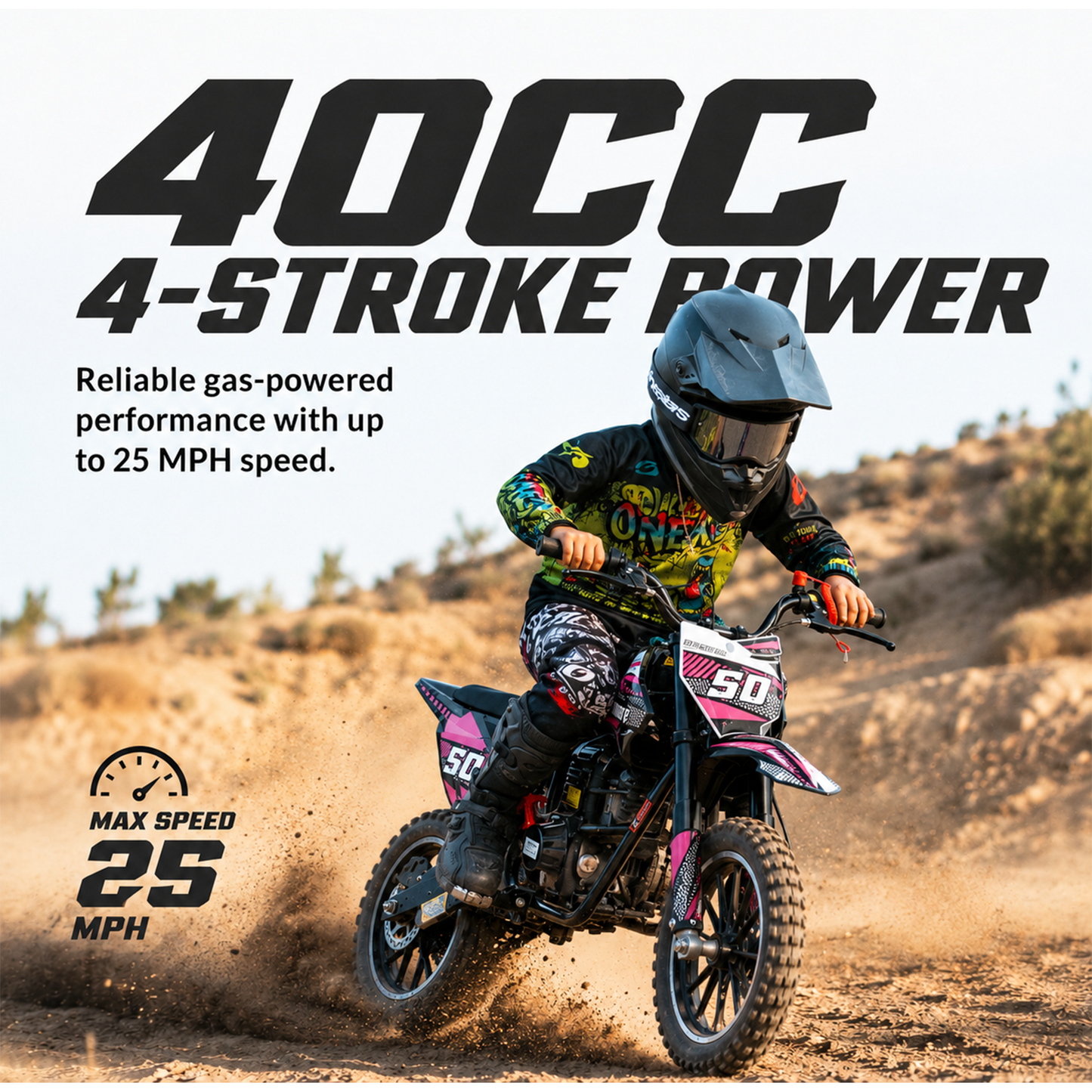 Aoemoe 39cc motor bike, 20mph gas dirt bikes for boys 8 12, Disc Brakes, Max Load 165Lbs, kids dirt bike, Pink