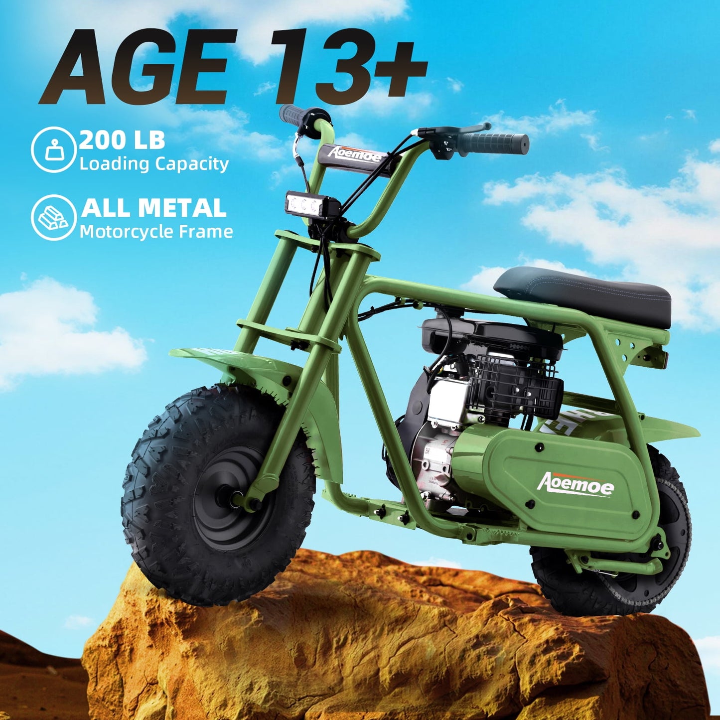 Mini Bike, Gas Dirt Bike, Minibike, Gas Powered Mini Bikes for Adults, 99cc-4 Stroke Pit Bikes with Led, Dirtbike Max Load 200 Lbs, Speed 34.5 KM/H, Perfect Gift