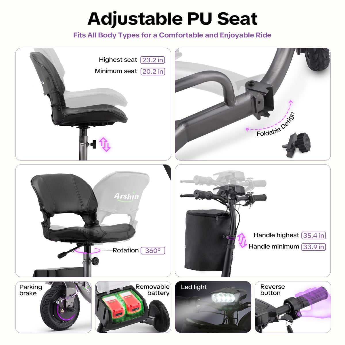 Ostrina Ultra-Lightweight Foldable Mobility Scooters for Seniors & Adults,All Terrain Mobility Scooter with 300lbs,Electric Wheelchair Strong Device for Travel,2 Batteries,Variable Speed(Gunmetal)