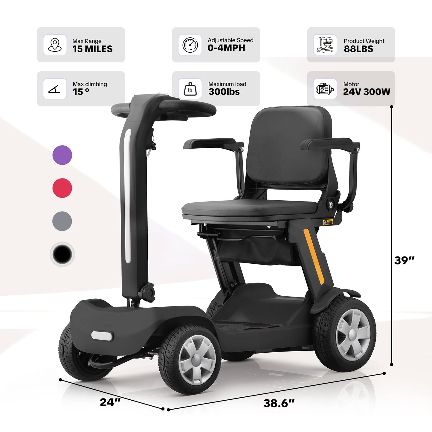 Upgrade Heavy Duty Mobility Scooter for Seniors-Electric Powered Wheelchair,Trunk-Friendly! Best Gift for Mom & Dad,Supports 300 lbs(Black)