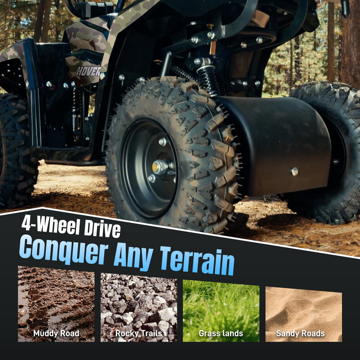 IVFJFV 40 cc Trail Blazer Ride-On Buggy,4 Stroke Dual-Speed Off-road 4-Wheeler, Key-Lock Safe & 10-15mph, Front & Rear Shocks and Knobby Tires for Grass, Dirt and Gravel,GREEN CAMO