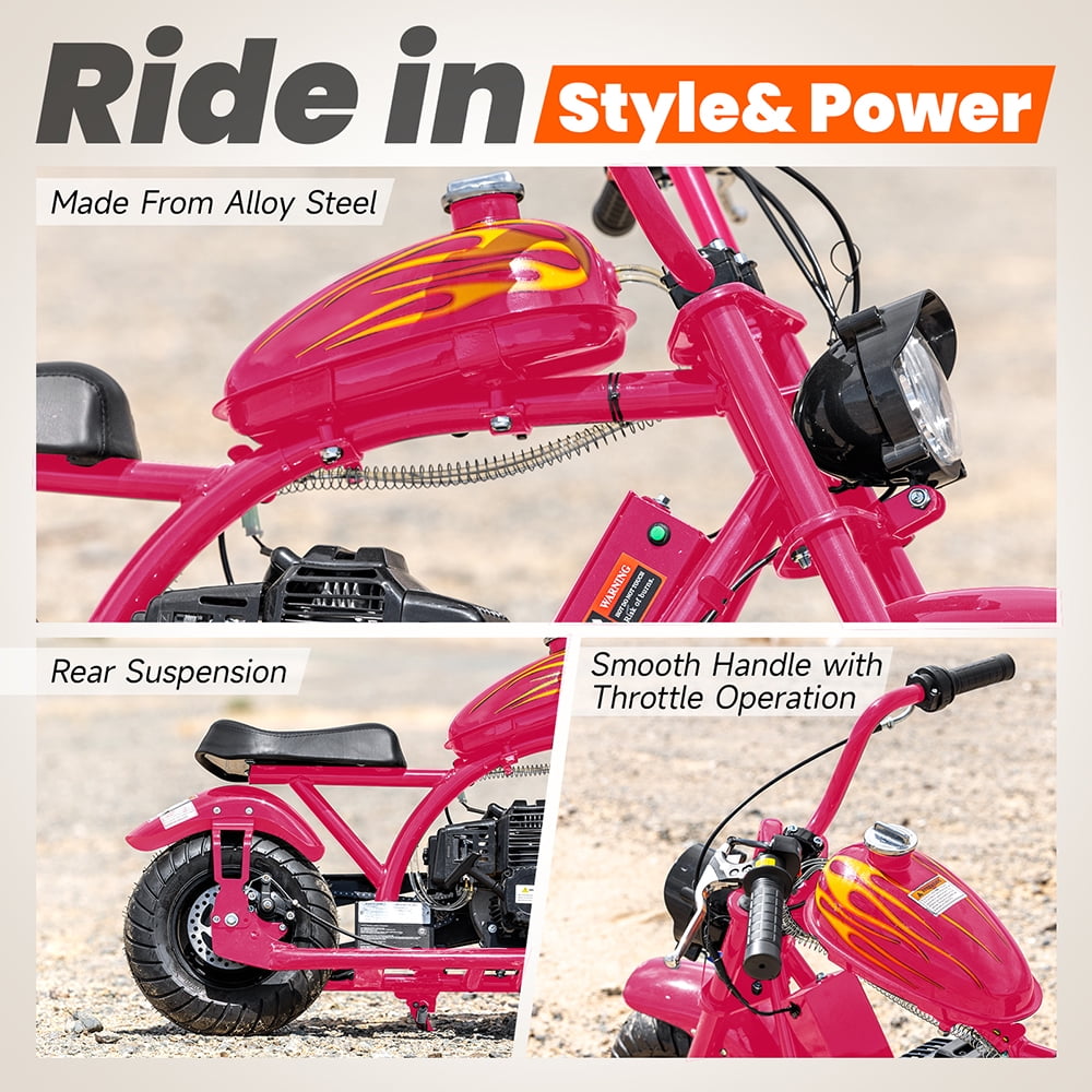 Aoemoe Gas Mini Chopper Bike, DB004 Model 49.4 CC 2-Stroke Powered Mini Bike, Pink