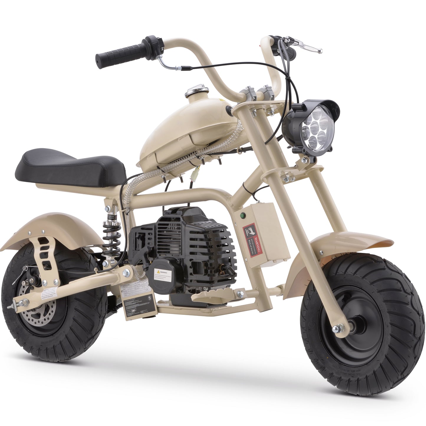 Aoemoe 49cc Gas Mini Chopper for Teens & Adults, Dirt Bike with Headlight, Rear Shock, Disc Brakes, 20MPH, Sand