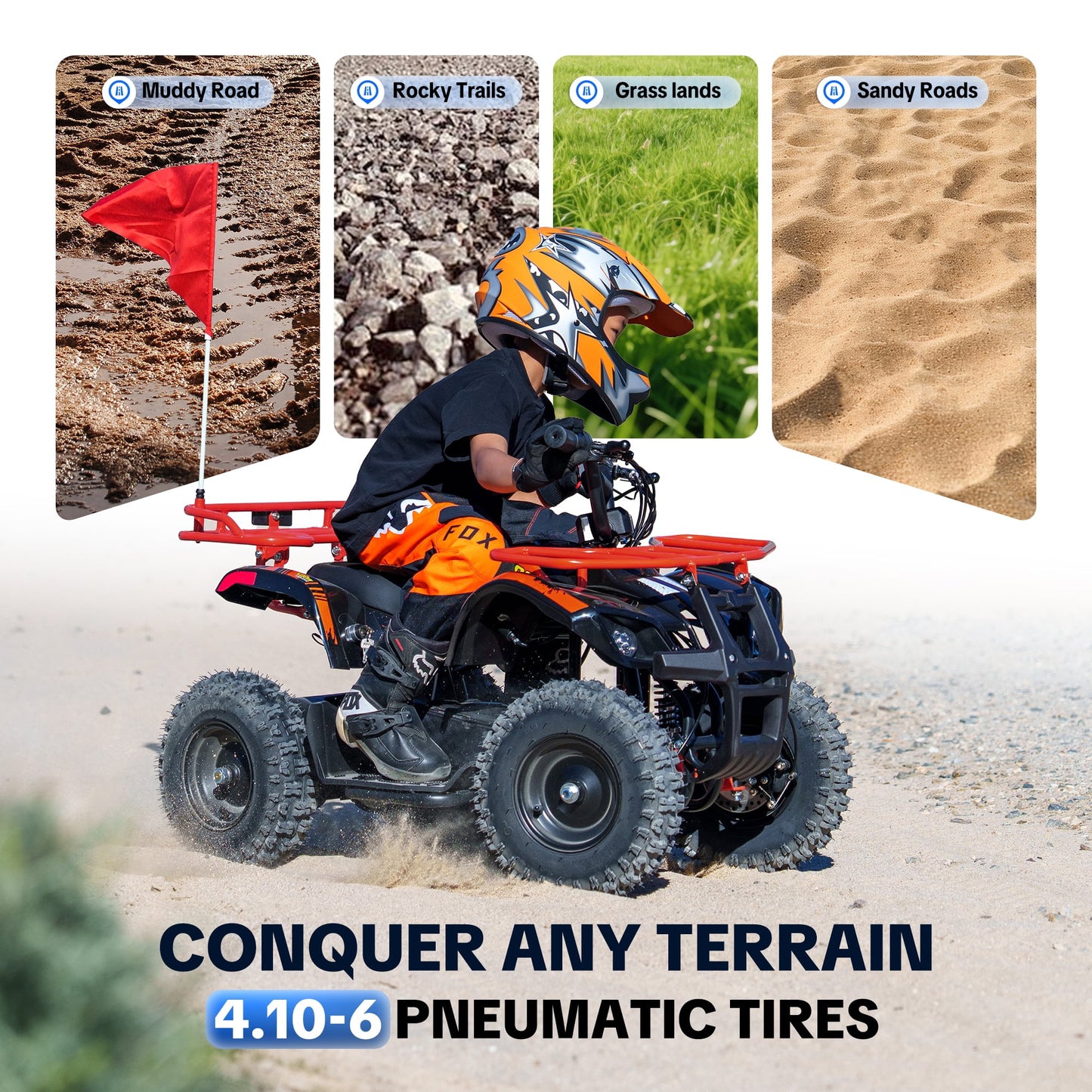 QEASET 500W 36V Battery Ride-On Off-Road 4-Wheeler – 15-Mile Range, Red