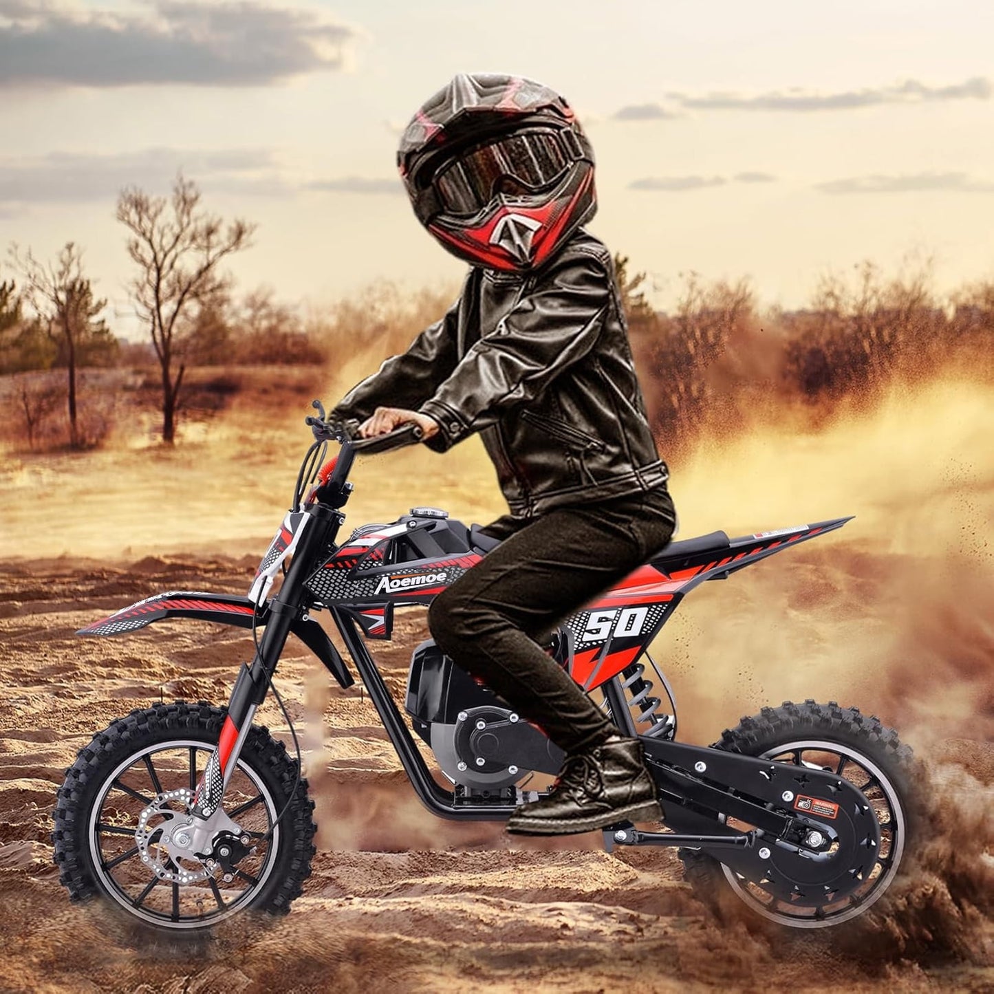 Aoemoe 39cc 4-Stroke Kids Mini Dirt Bike, Gas Powered, Rear Suspension & Disc Brakes, 20Mph/165Lbs,Red