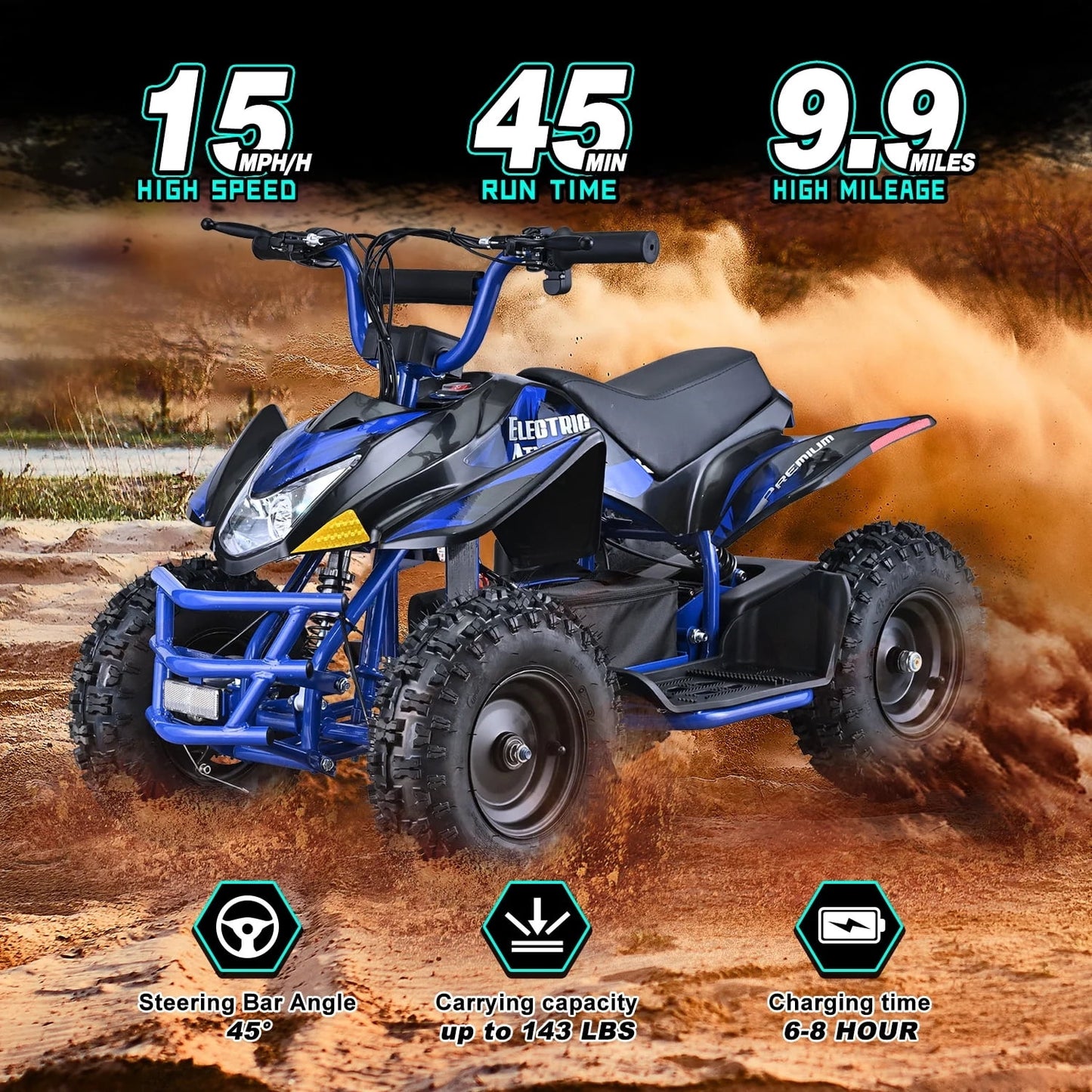 QEASET 500W Sport Ride – 15 mph Speed, 36V Battery, 45–60 Min Run Time, Blue