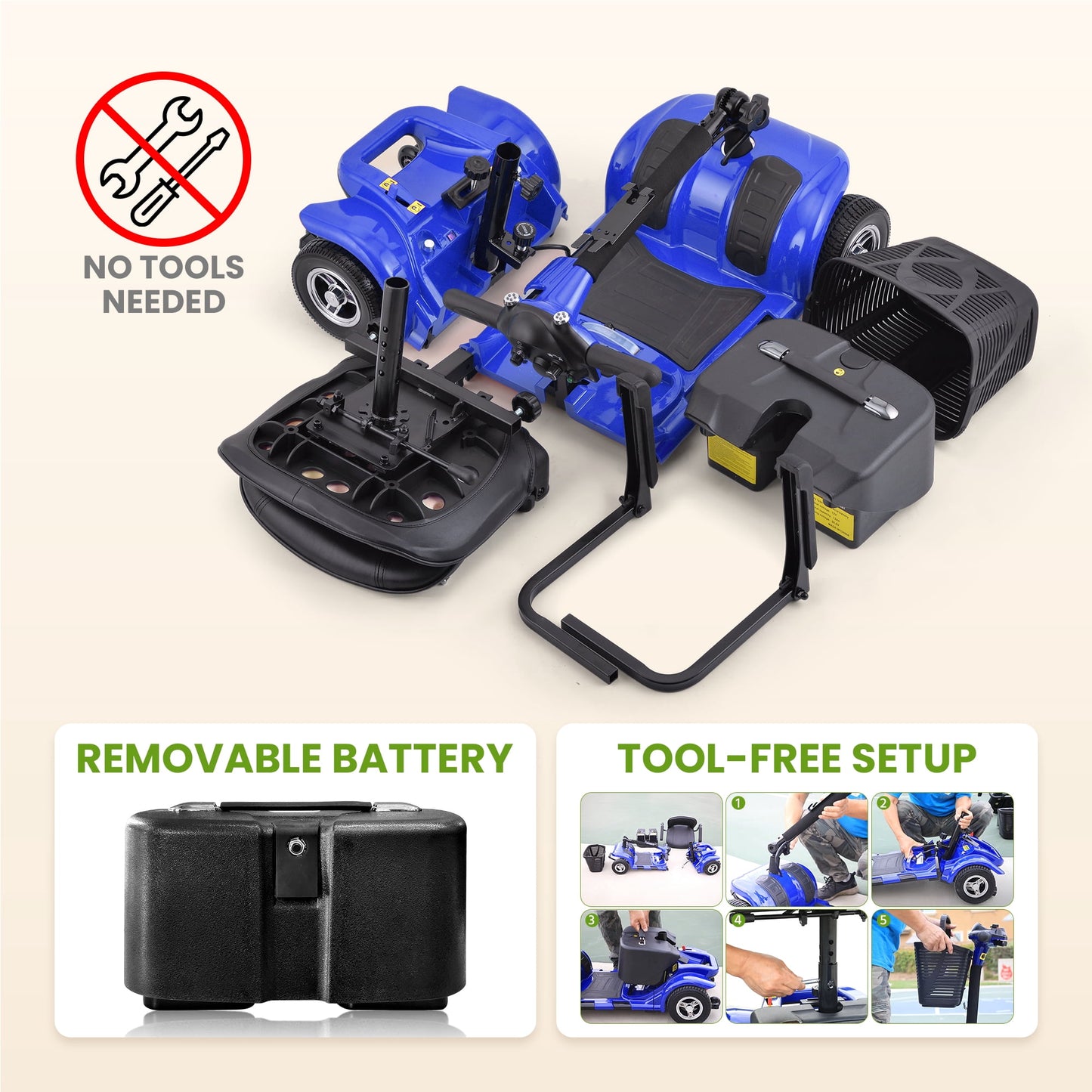 Aoemoe 4 Wheel Mobility Scooter for Seniors, Foldable Powered Mobile Wheelchair for Adult 300lbs, Blue