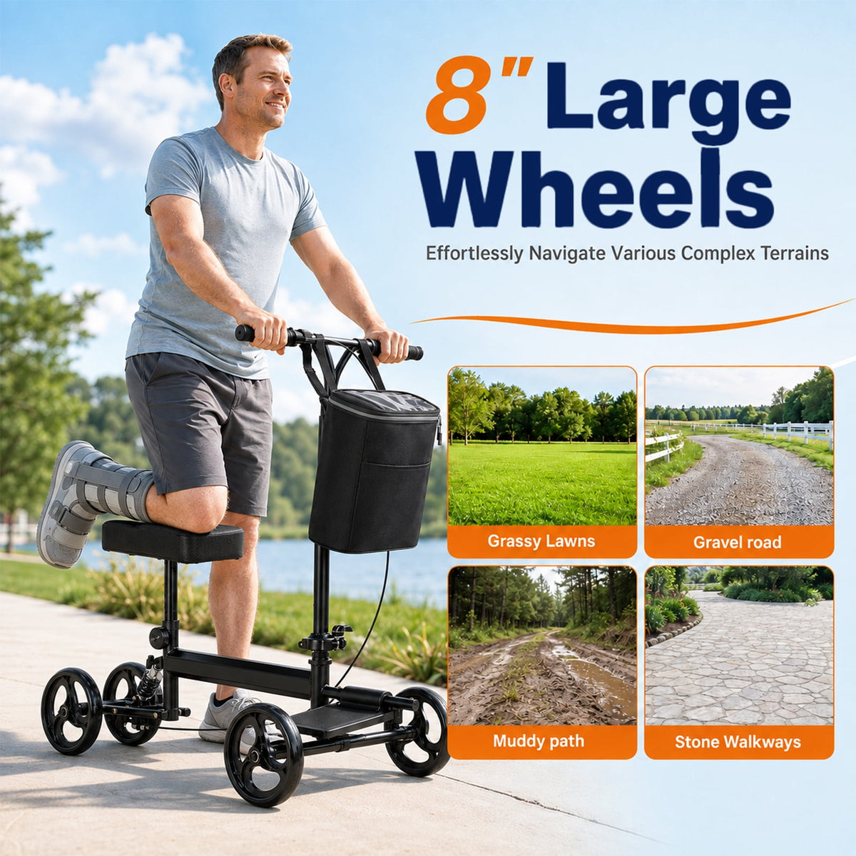 Ostrina Steerable Knee Scooter,Economy Knee Walker,All Terrain Foldable Medical Scooter for Foot Injuries Crutches Alternative,Black