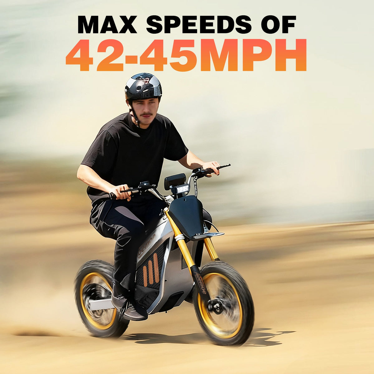Aoemoe Electric Dirt Bike for Teens Adults, 14"/12" Fat Tire 2000W (Peak 3000W) 48V 30AH Battery 42MPH Hydraulic off-Road Age 13+ (Gold)