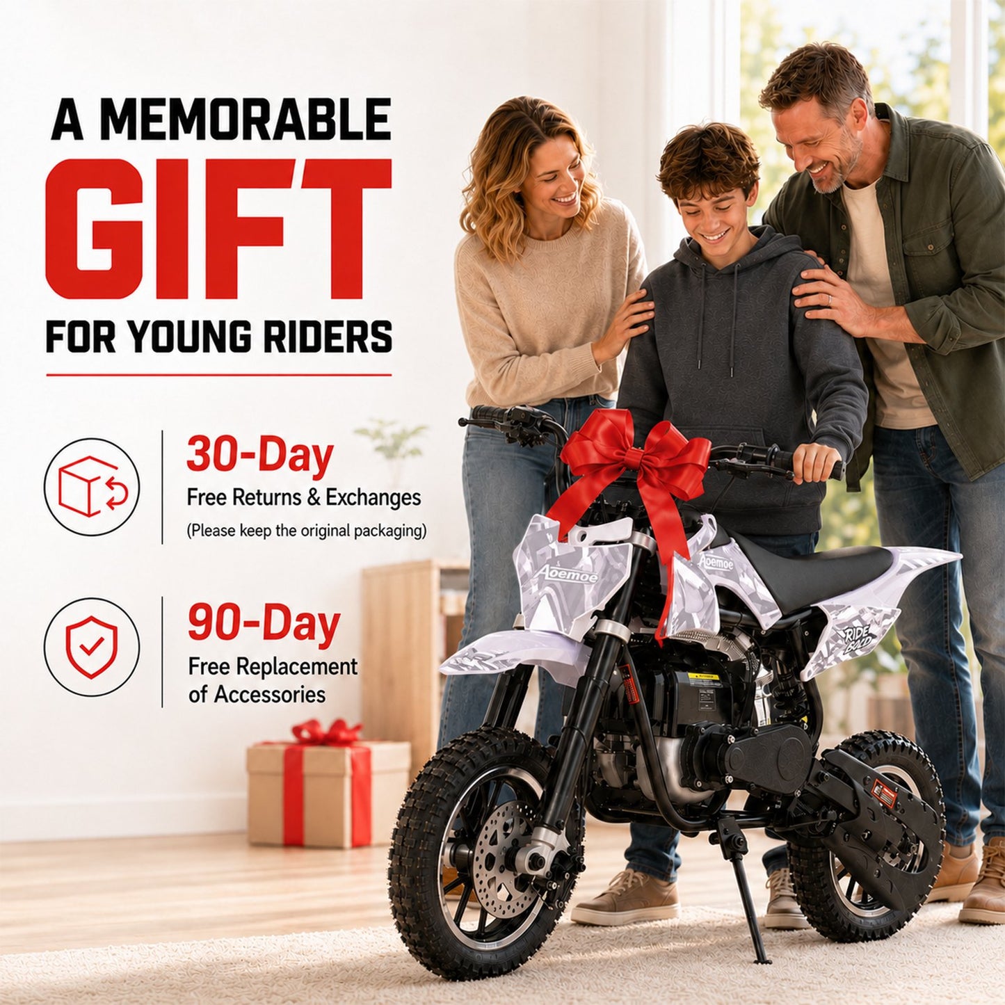 Aoemoe dirt bicycles, 39cc gas power motorcycle, 45×24×16in , 4-Stroke, dirt bicycles for kid 8 14, Black