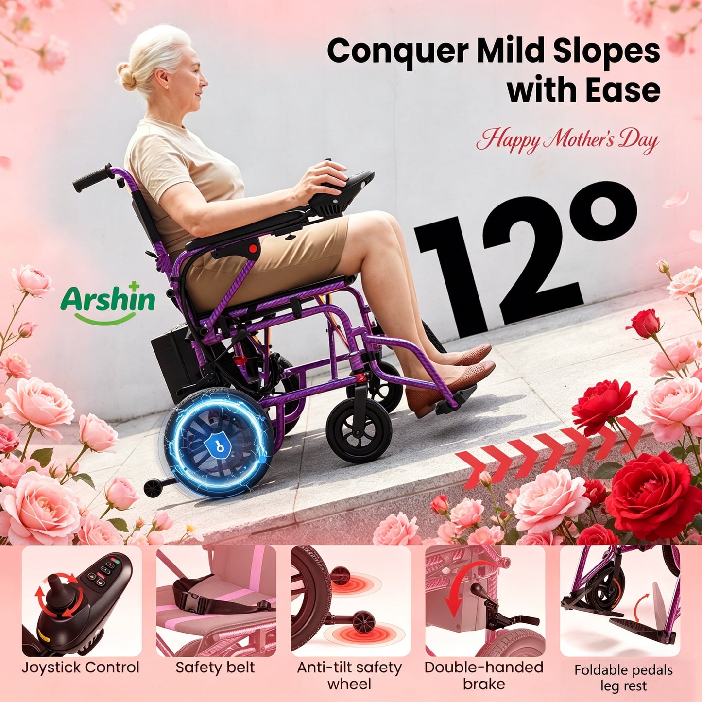 Electric Wheelchair for Adults,20+ Miles,360°Joystick,Gift for Mom on Mother's Day