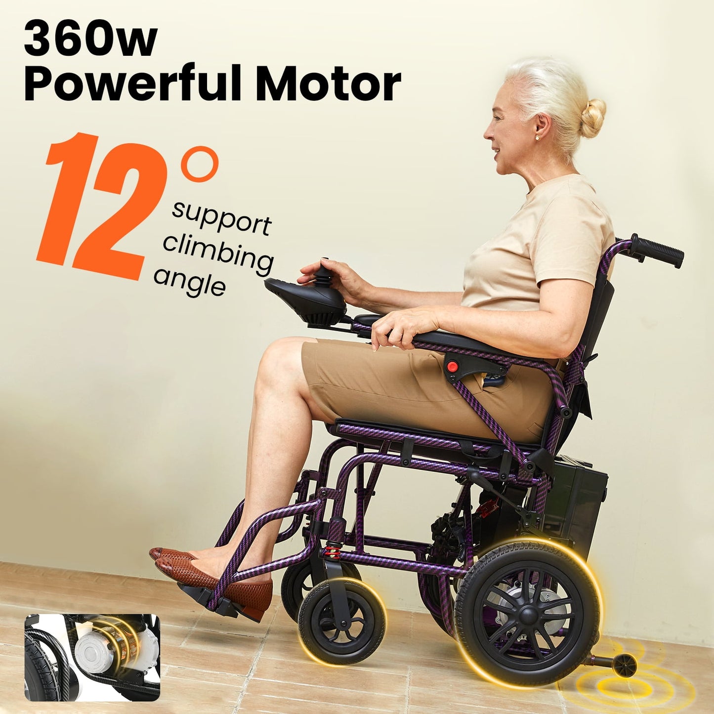 Aoemoe Electric Wheelchair Adults & Seniors – 286 lb Capacity, Dual Motor, 15 km Range, Lightweight Portable Power Chair, Black