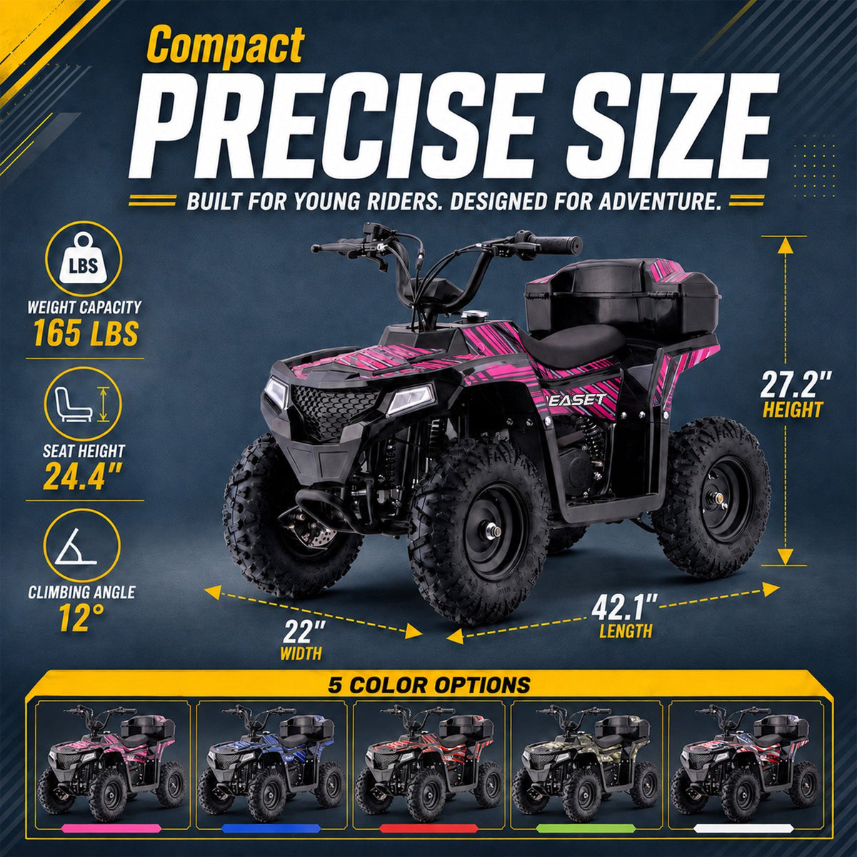 39cc Teen Gas ATV, Gas Powered 4 Wheeler for Teens 13+, 4-Stroke Beginner ATV, Up to 15 MPH, Adjustable Speed, Safety Switches, Front & Rear Brakes - Pink