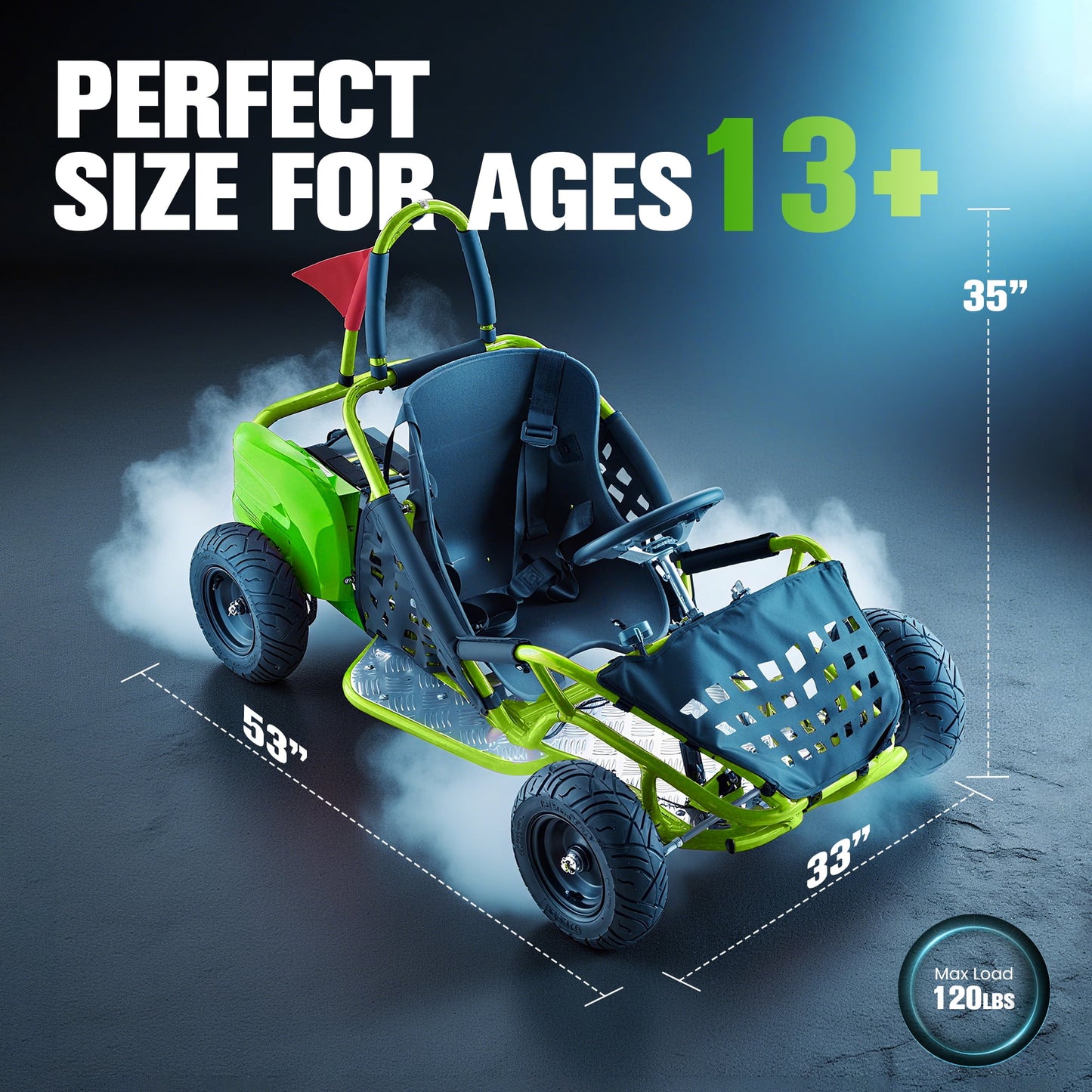 Arshin Electric Go-Kart,1000W 48V 20Mph Drift Kart for Teens,3-Speed Parental Control,4WD,True Drift Capability,Recommended for Ages 13+(Green)