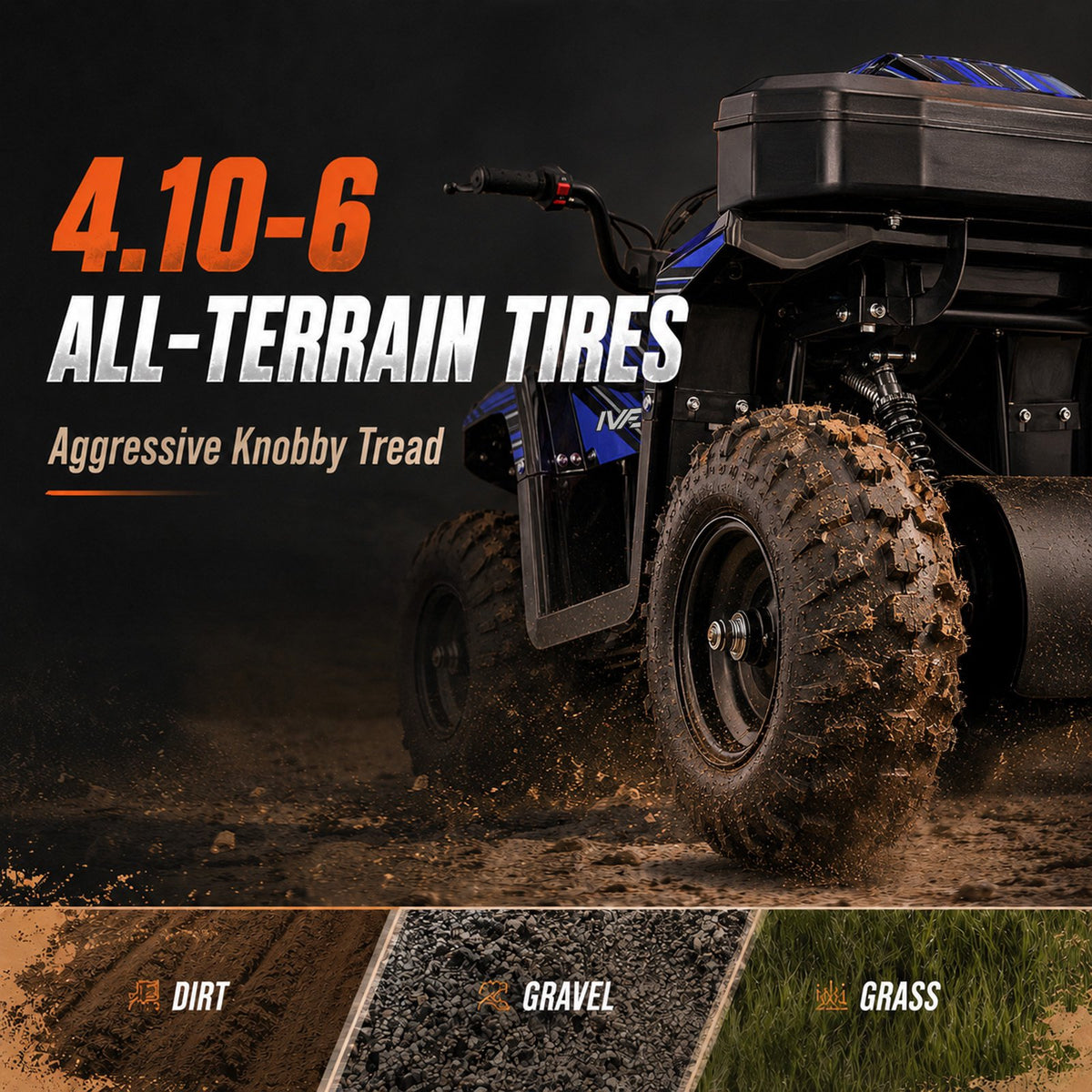 IVFJFV 40cc 4-Stroke 4-Wheeler,Dual-Speed Off-Road Car Gas Four-Wheeler,Gas Powered 4 Wheel with Key Lock & Parent Limited Speed 10-15MPH & Dual Shocks & All-terrain Tire,Chain Drive,Blue
