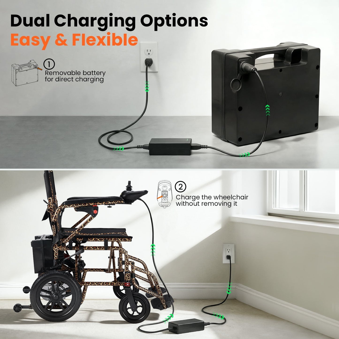Aoemoe Electric Wheelchair, 20+ Miles Long-Range (350LBS) Lightweight Portable Electric Wheelchair for Adults, Smart Motorized Mobility Scooter with 360° Joystick,Leopard Print