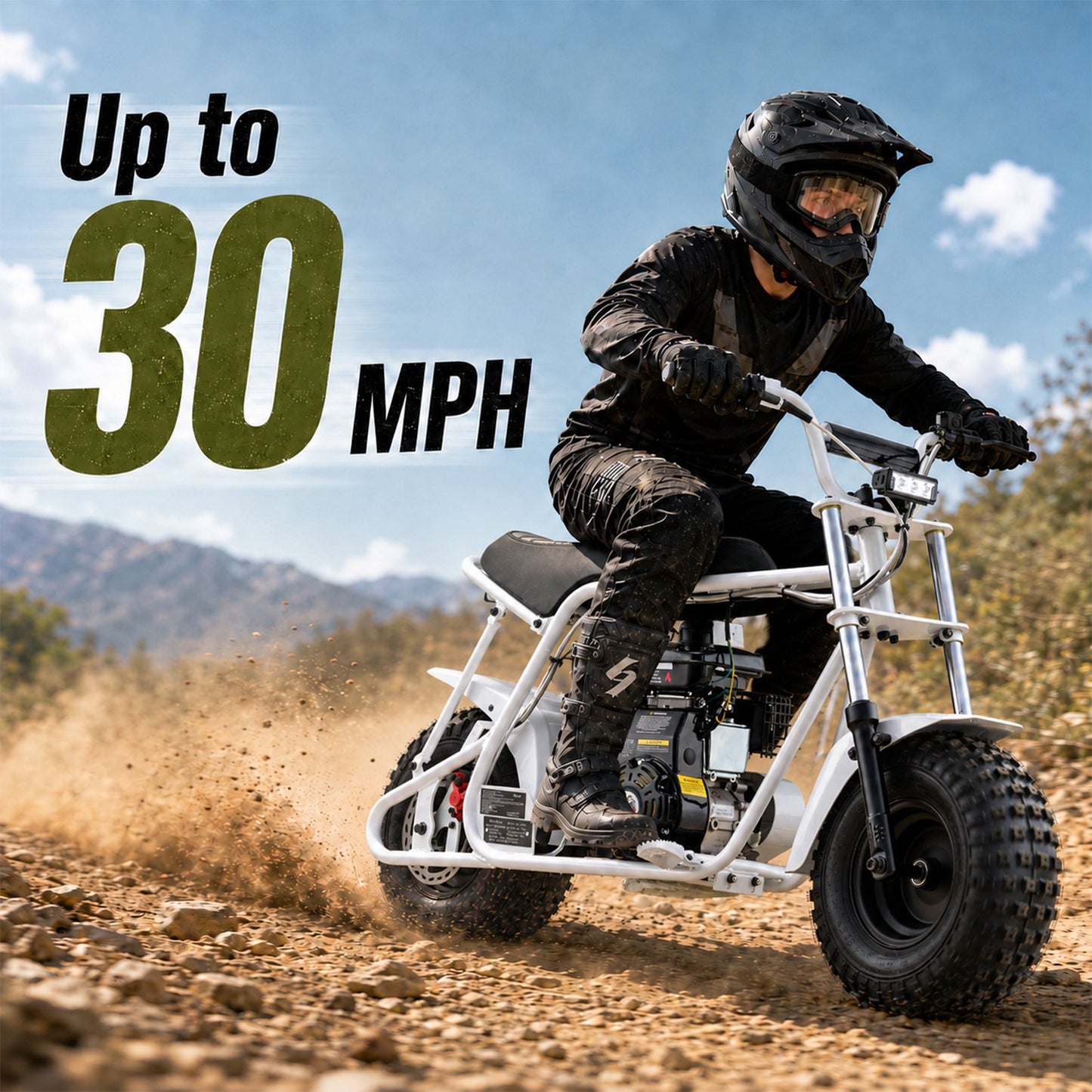 Aoemoe 105CC Dirt Bike, 30 MPH High-Speed Off-Road Motorcycle, White